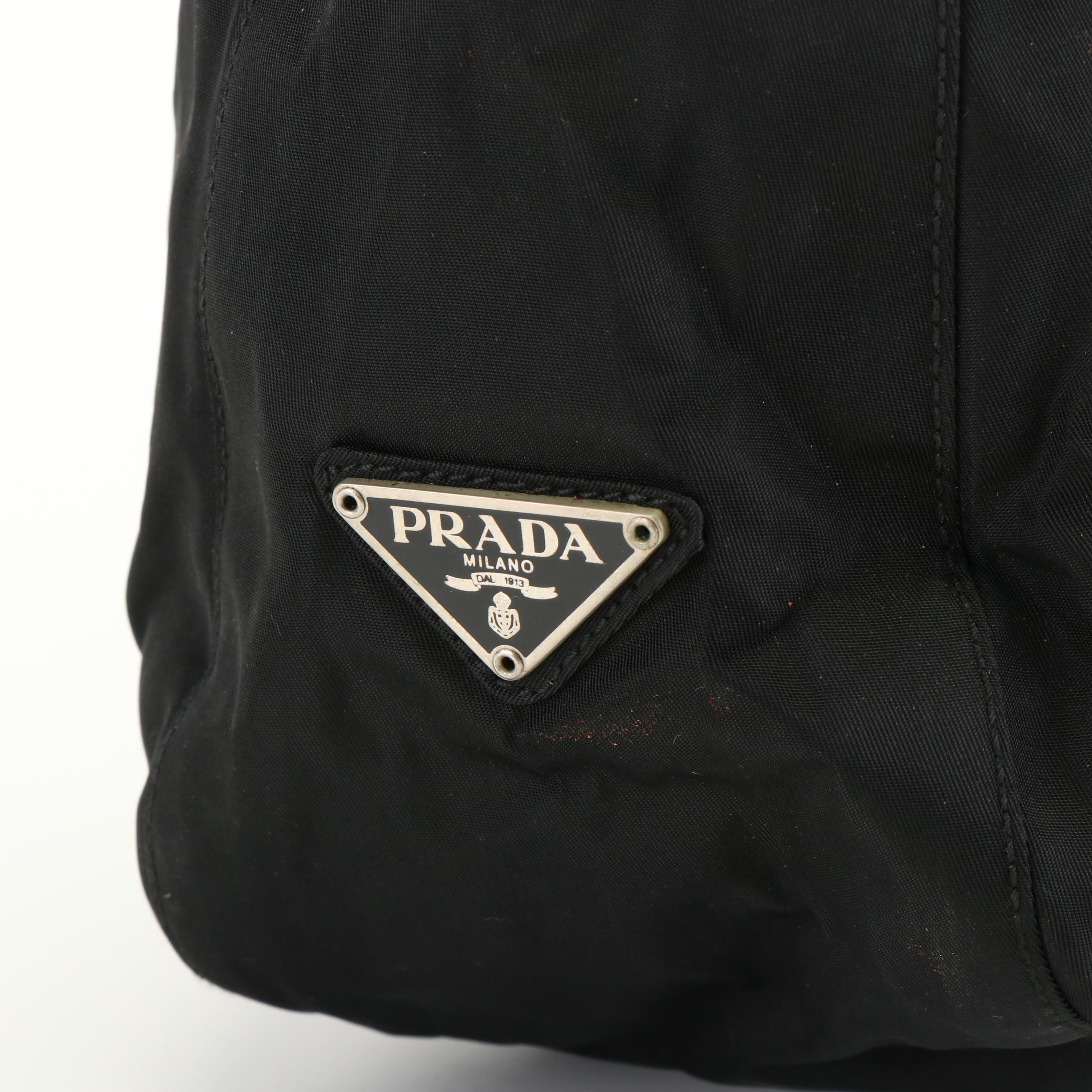 Vintage Prada Black Nylon and Lucite Handle Shoulder Bag
