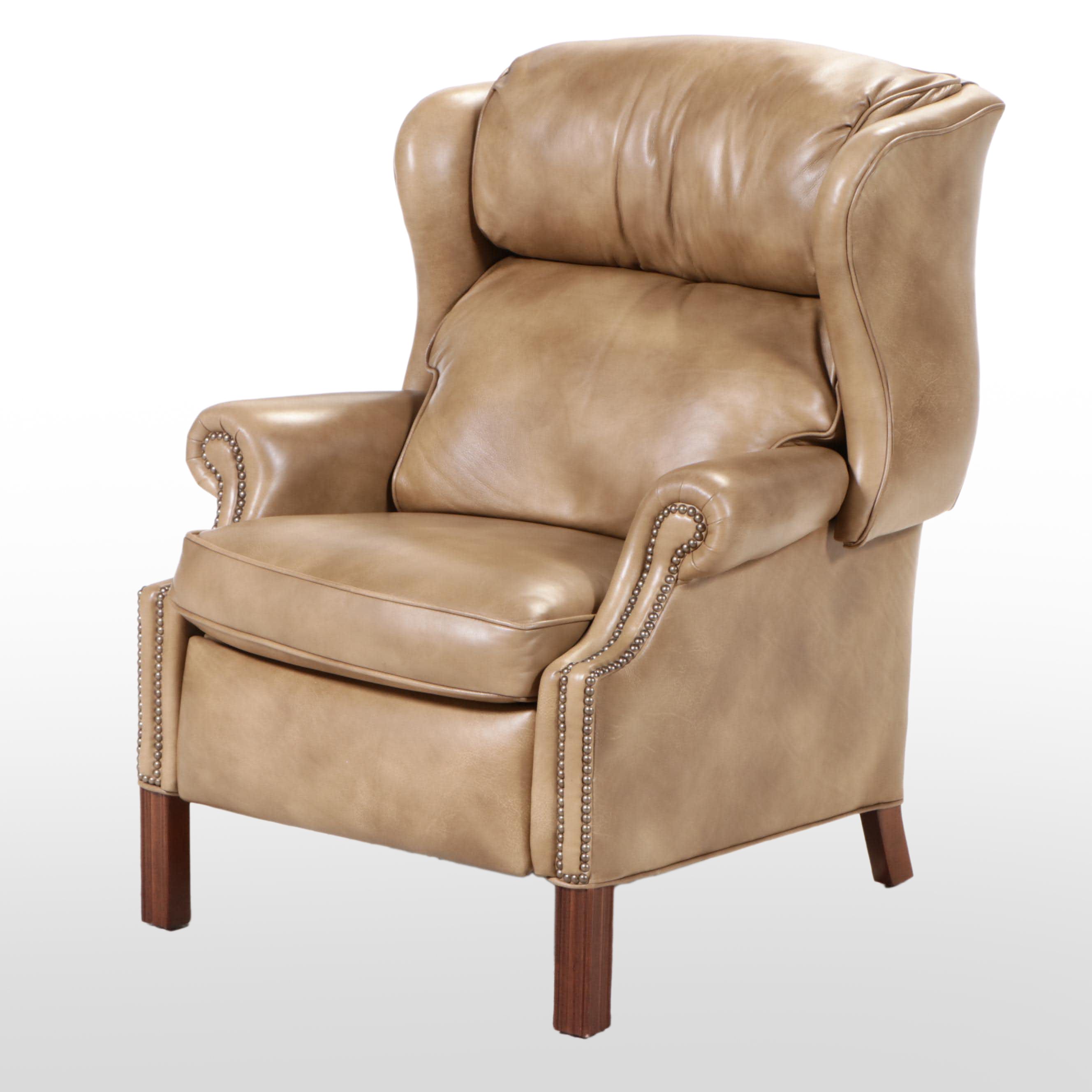 Bradington Young Chippendale Style Leather Wingback Recliner with