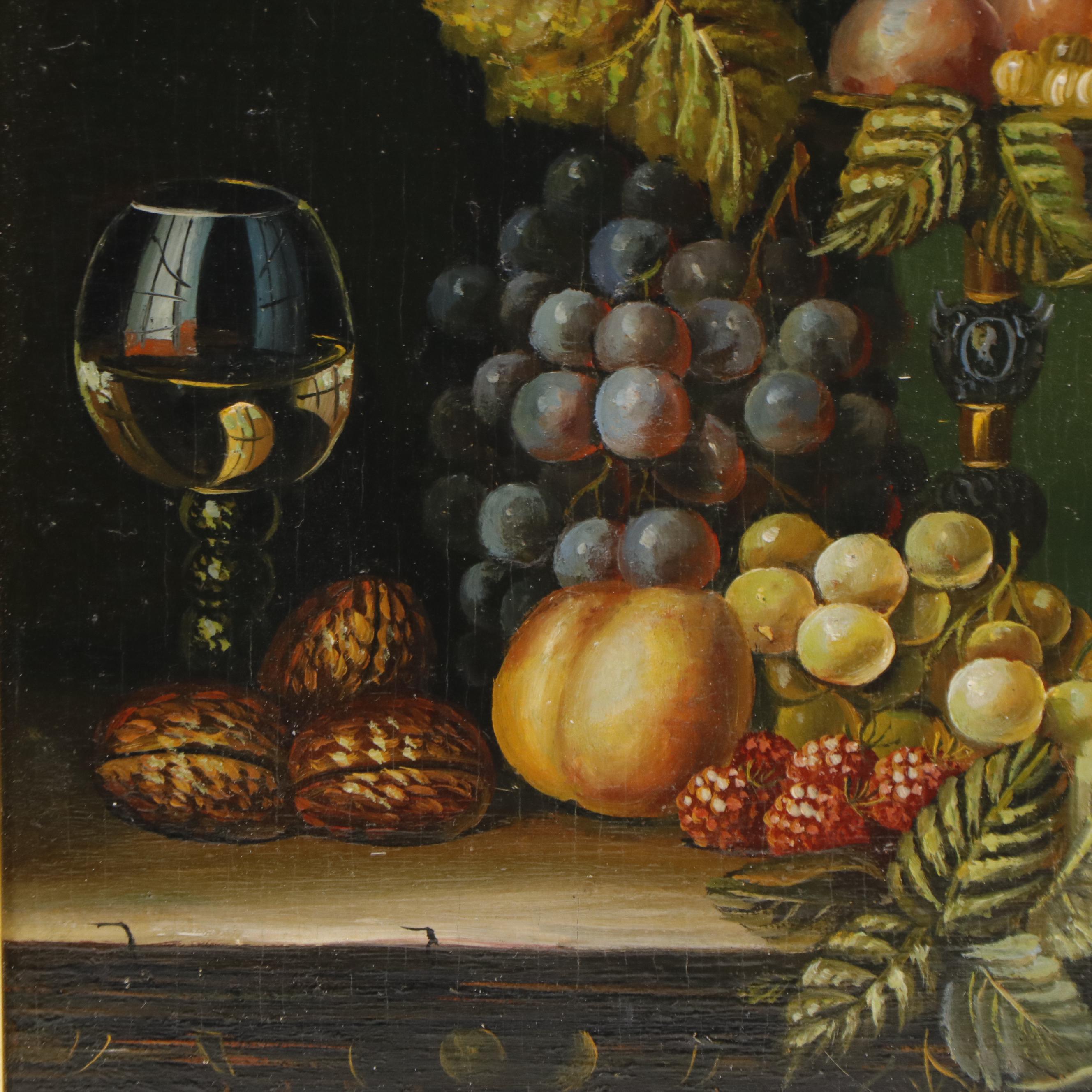 Munz Still Life Oil Painting of Fruit and Nuts, Late 20th Century