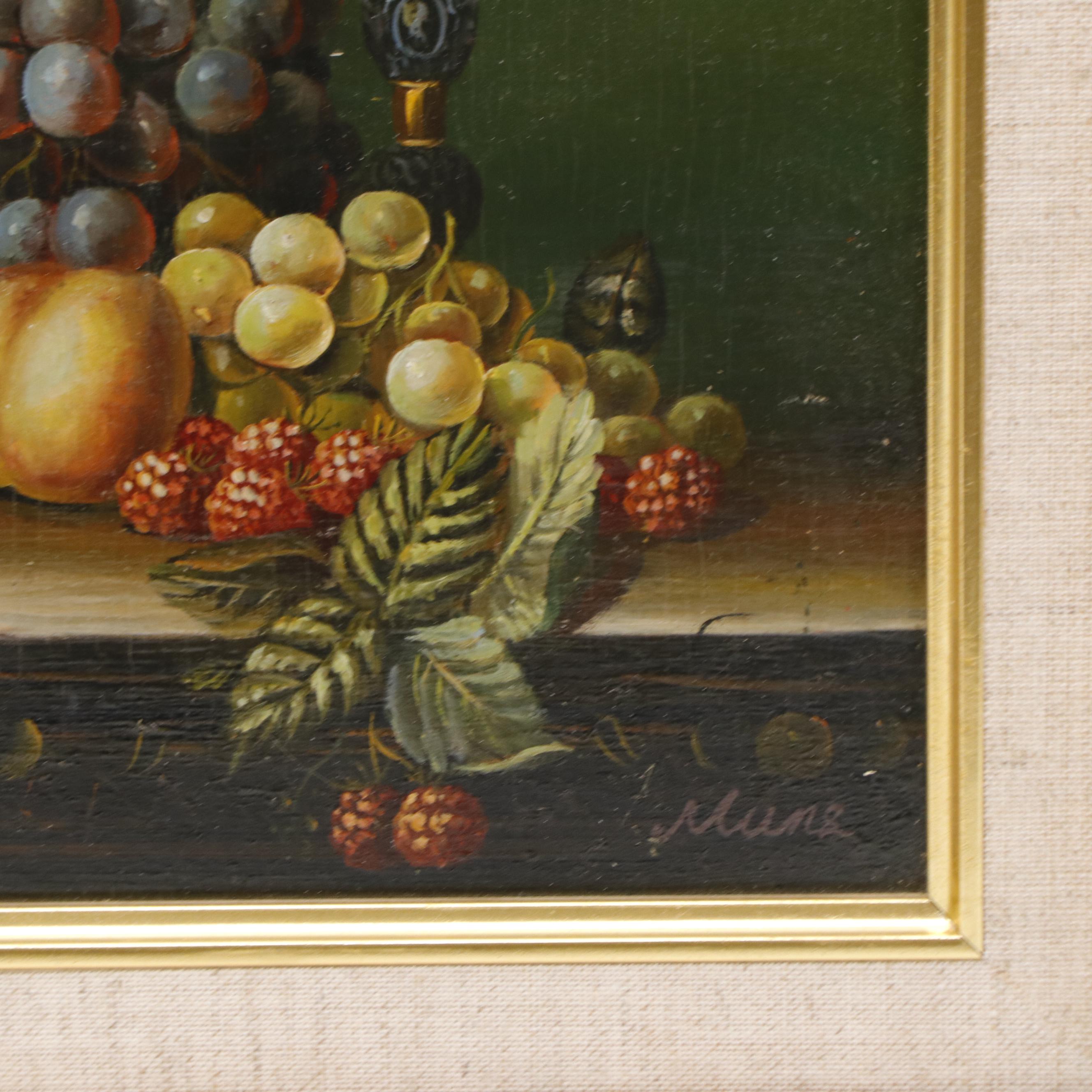 Munz Still Life Oil Painting of Fruit and Nuts, Late 20th Century