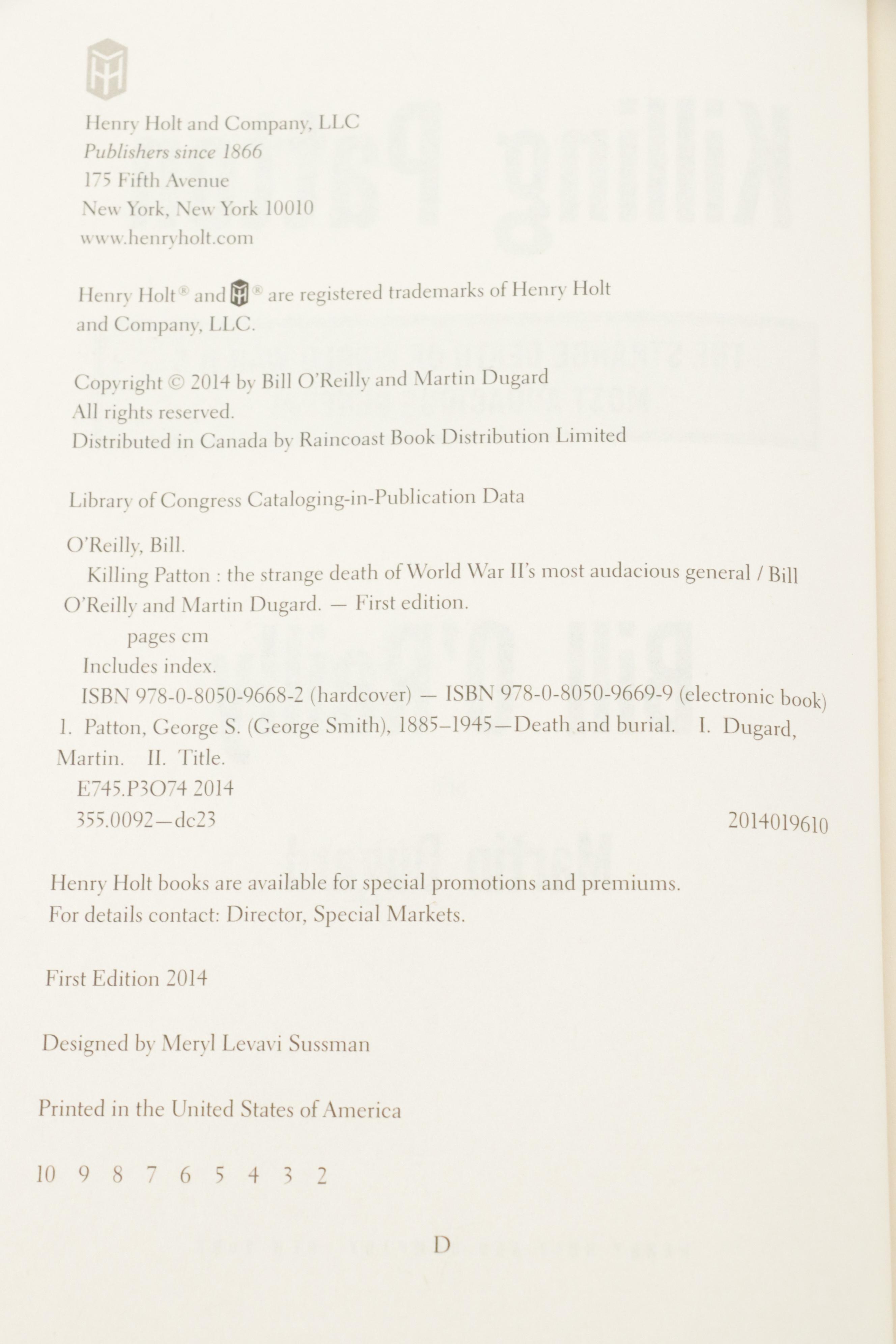 First Edition "Killing Patton" by Bill O'Reilly and More Books