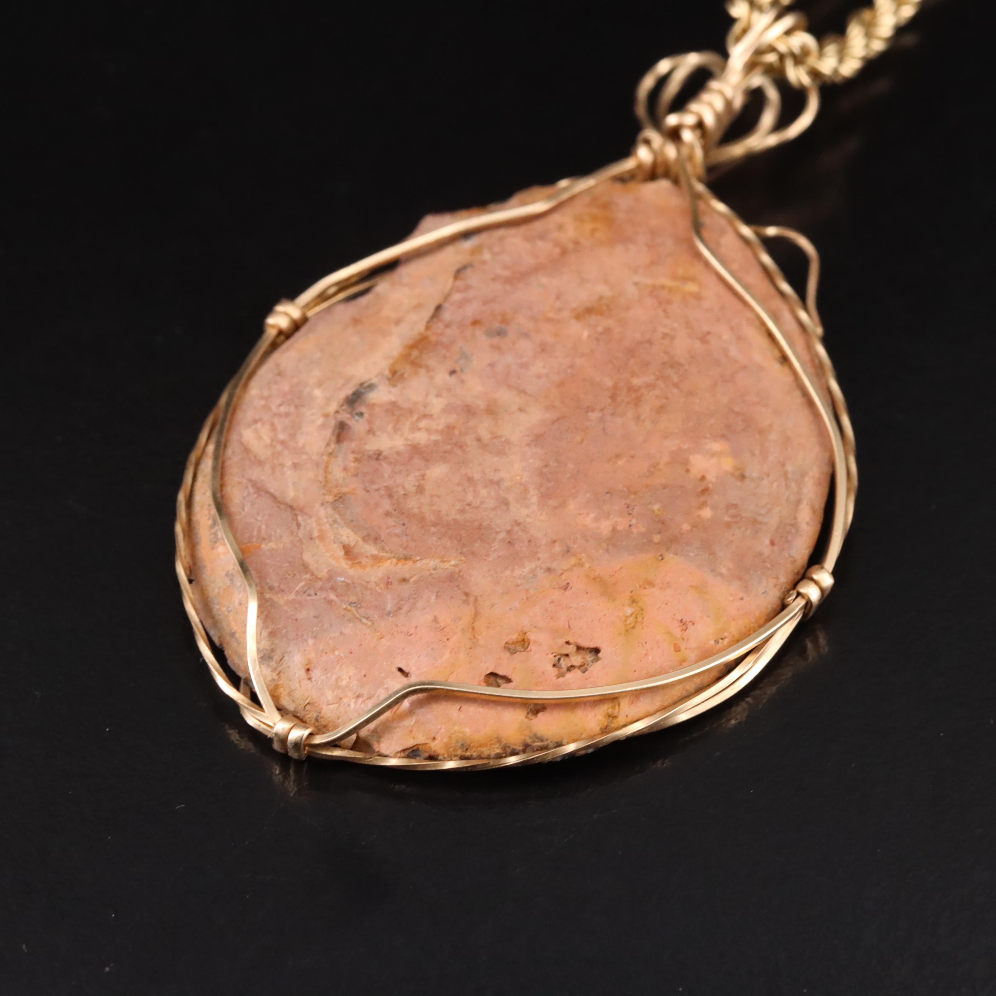 Wire Wrap Ammonite Pendant with 14K Rope Chain