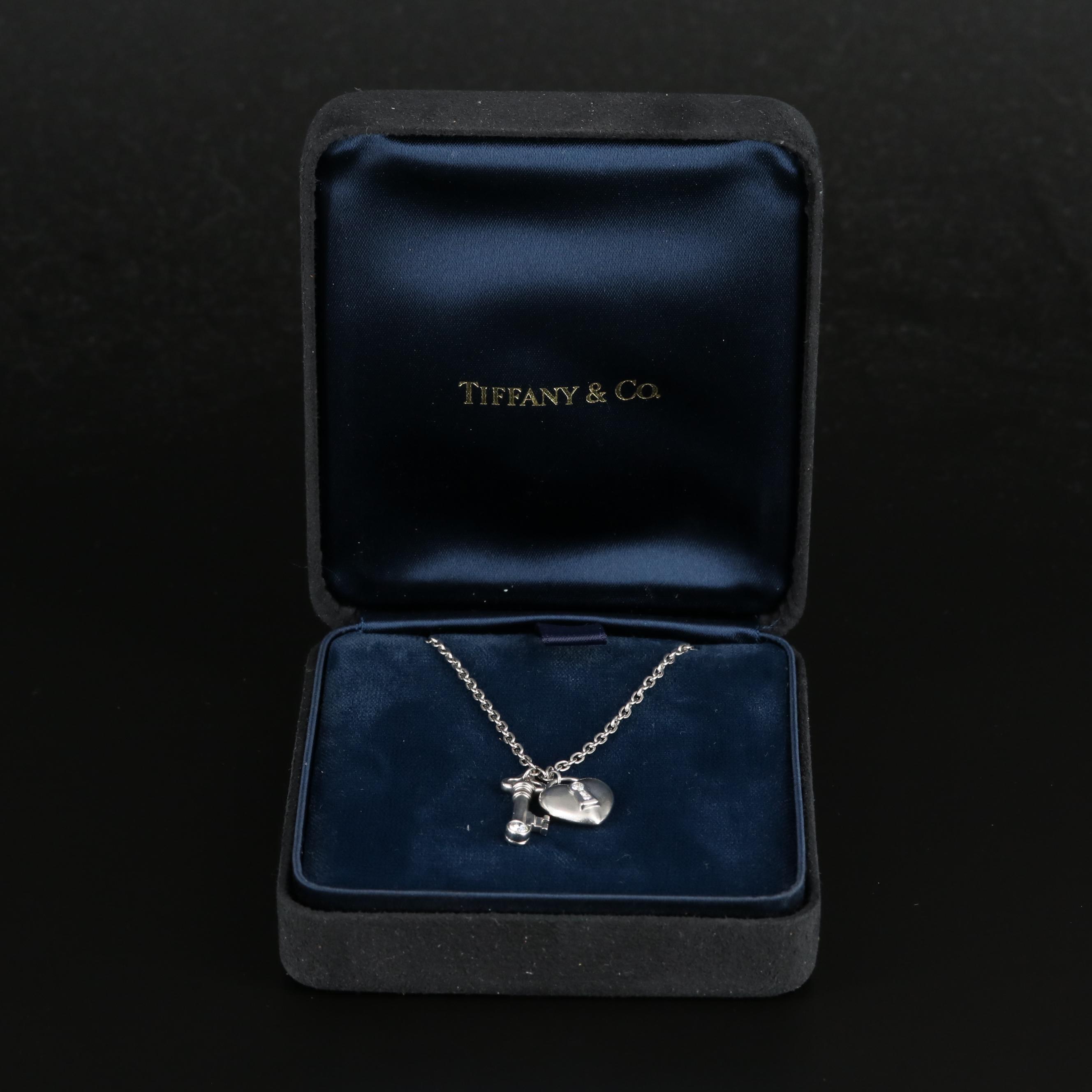 Tiffany & Co. Platinum and 0.17 CTW Diamond Lock and Key Necklace