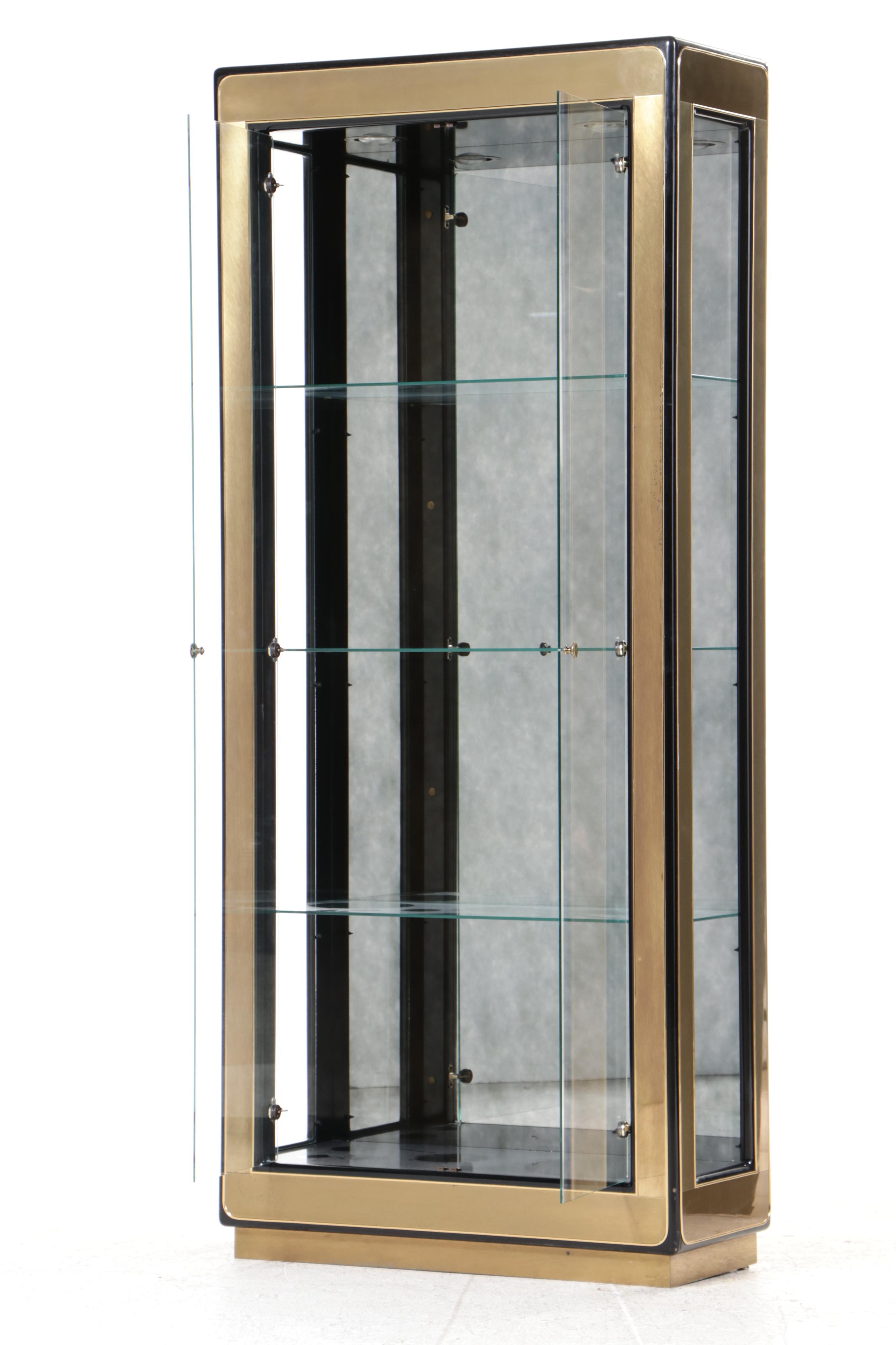 Mastercraft Chinese Style Brass-Mounted and Black-Lacquered Display Cabinet