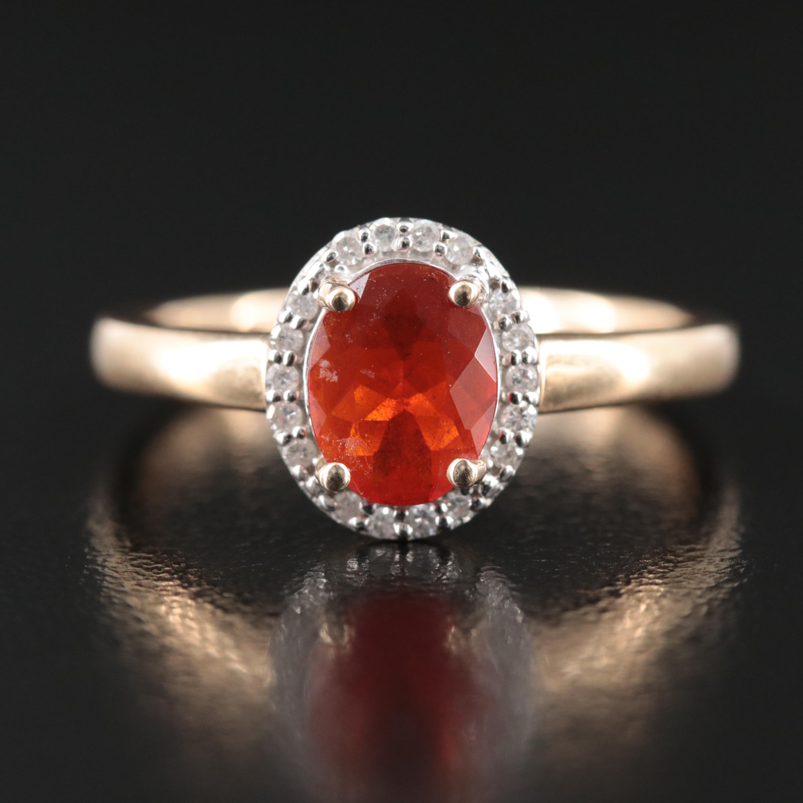 14K Fire Opal and Diamond Ring