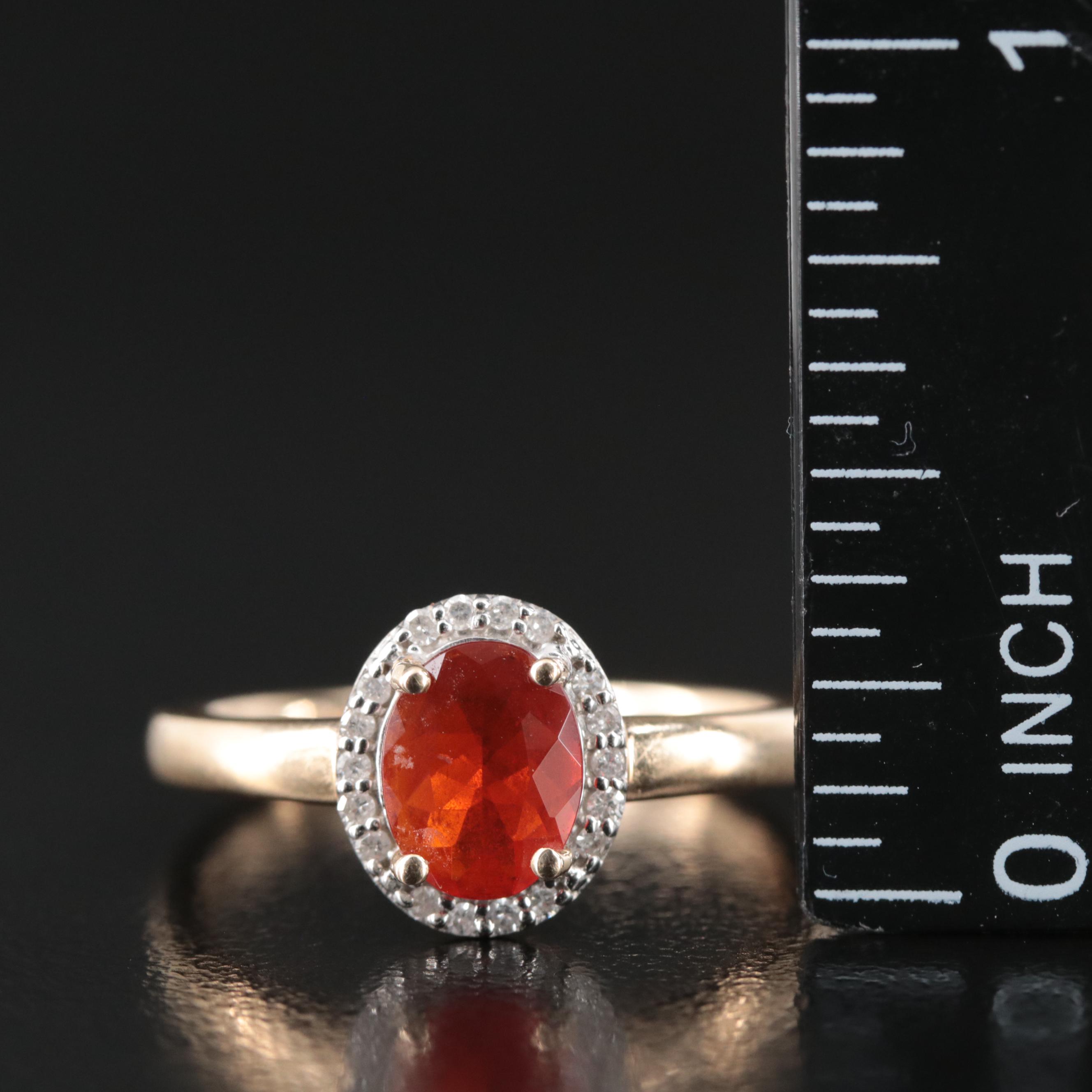 14K Fire Opal and Diamond Ring