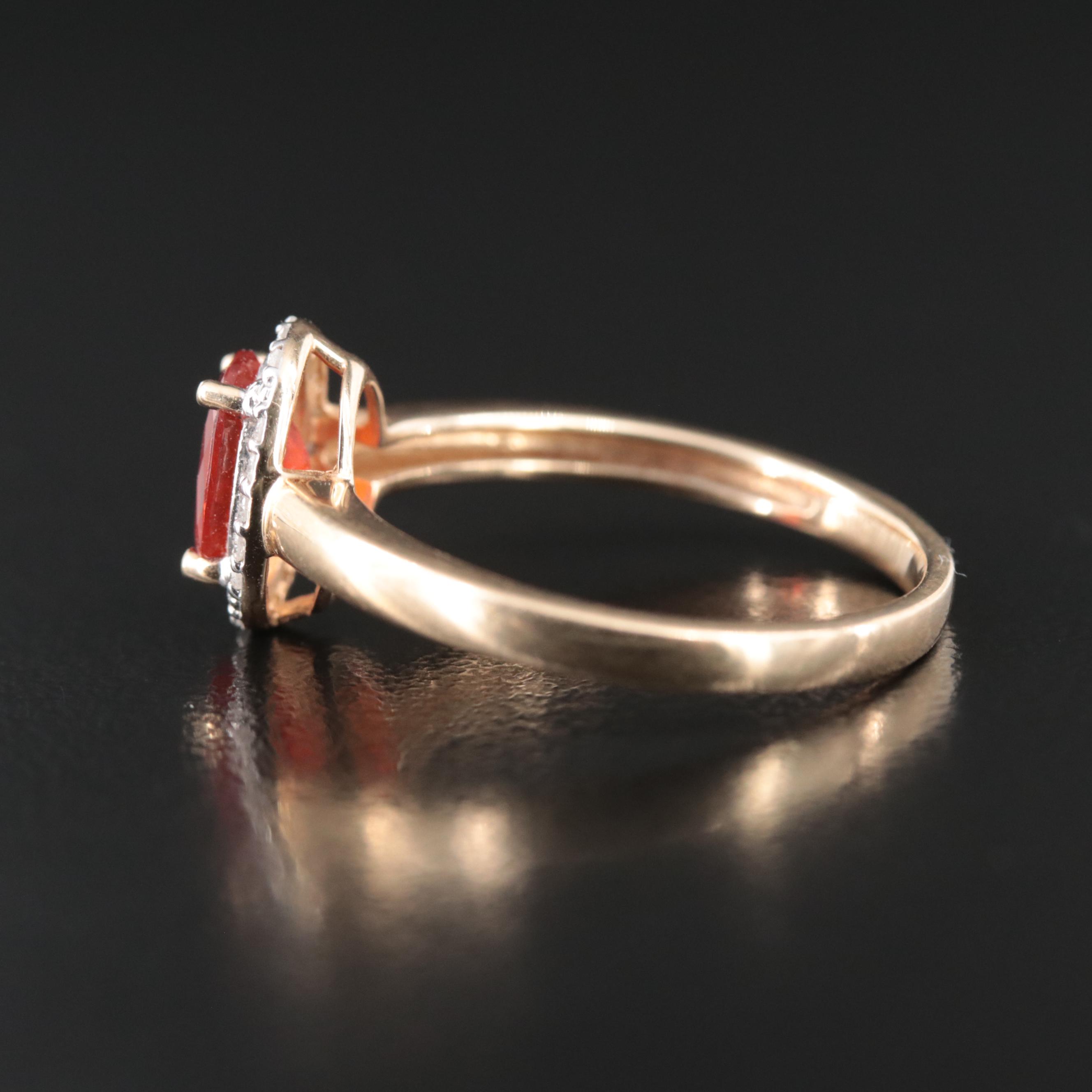14K Fire Opal and Diamond Ring
