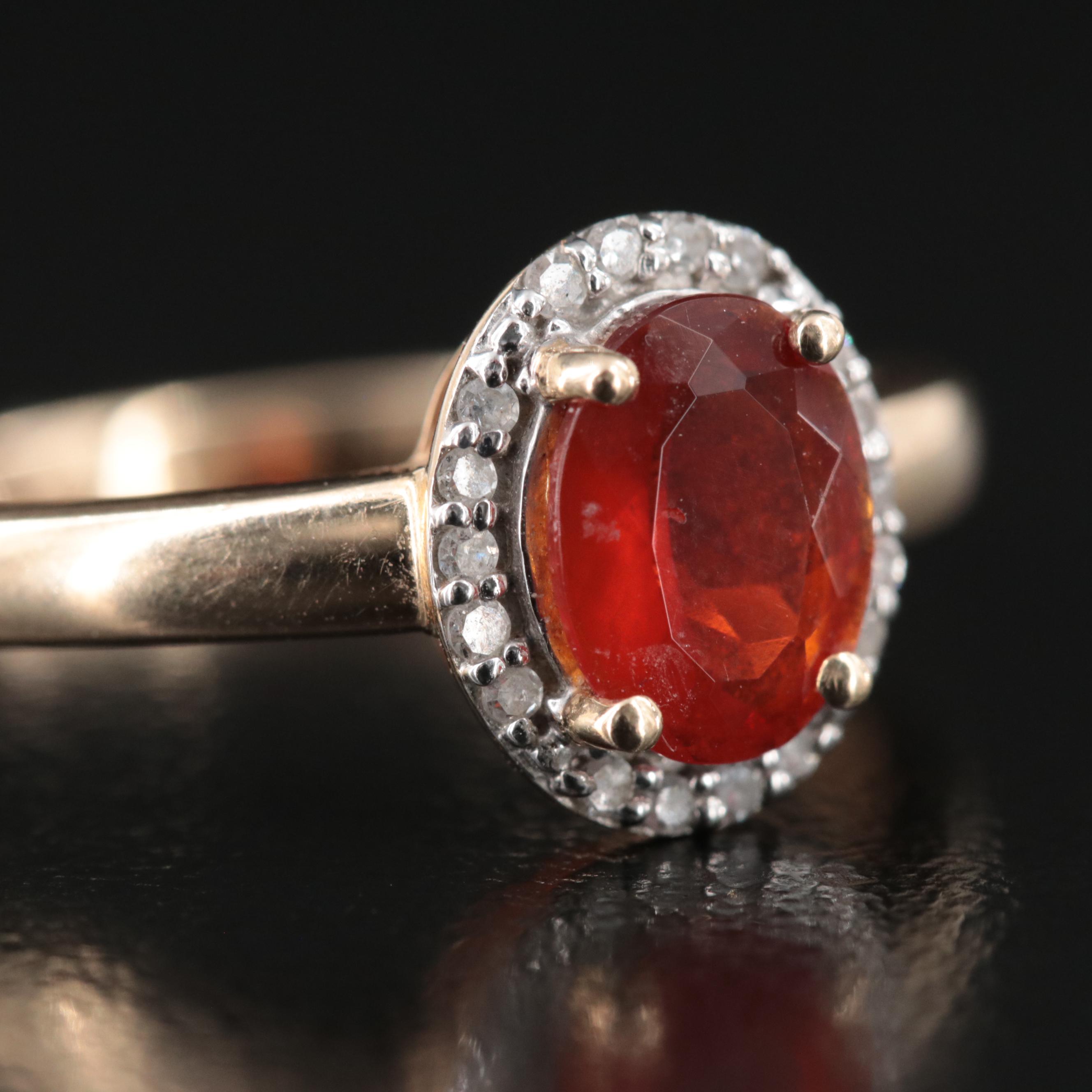 14K Fire Opal and Diamond Ring