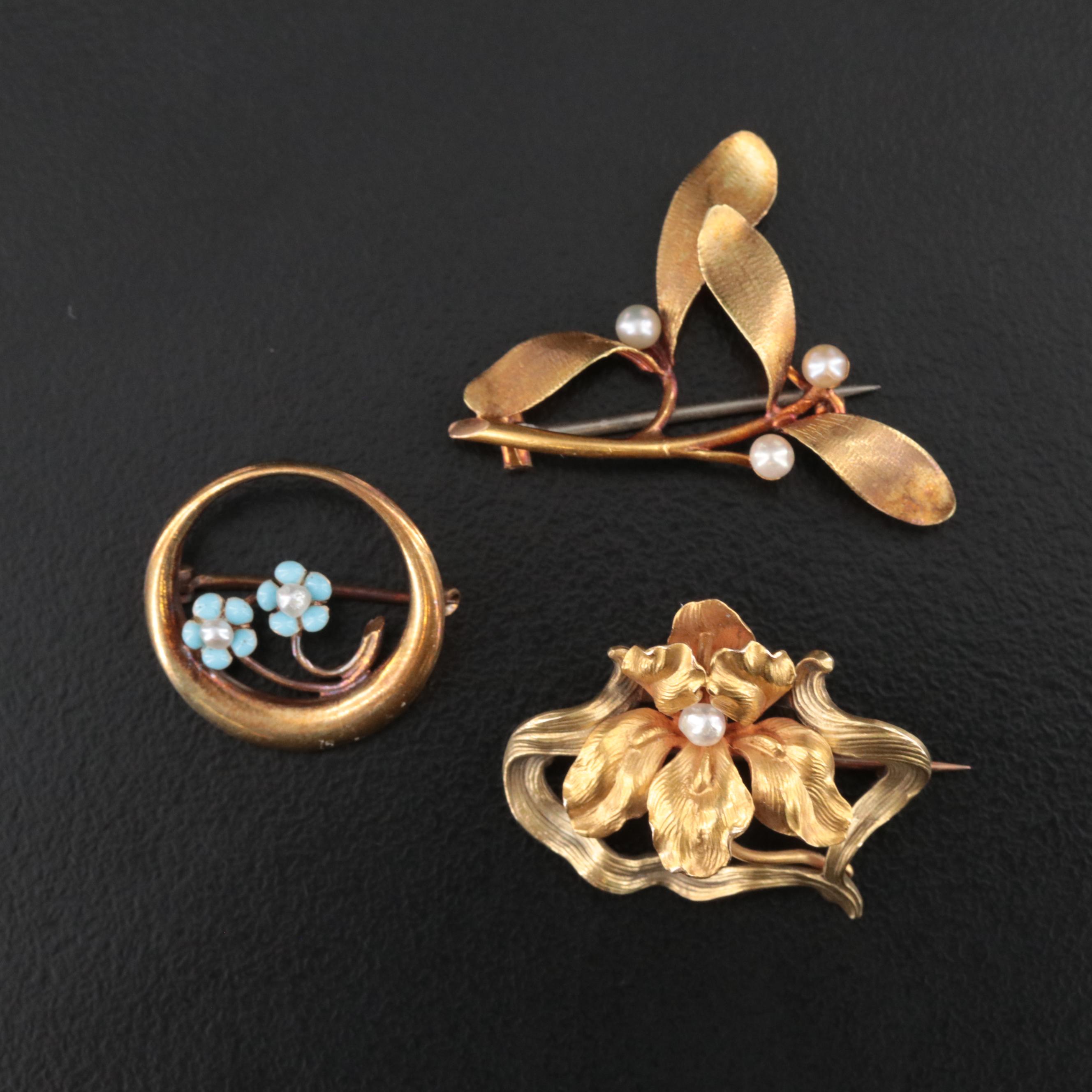 Antique 14K and 18K Brooches Featuring Whiteside & Blank