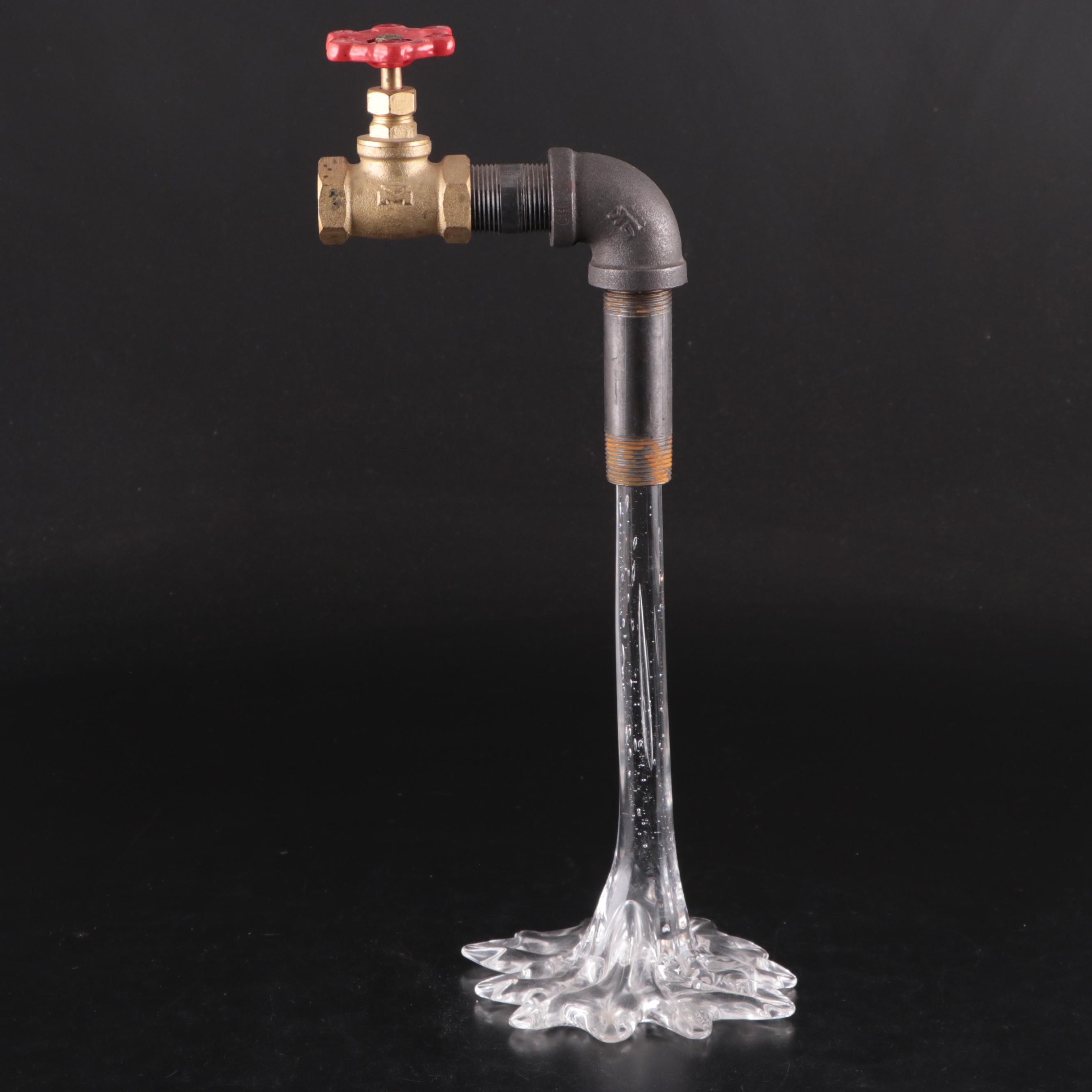 Novelty Cast Metal Outdoor Spigot With Glass Sculptural Optical Illusion