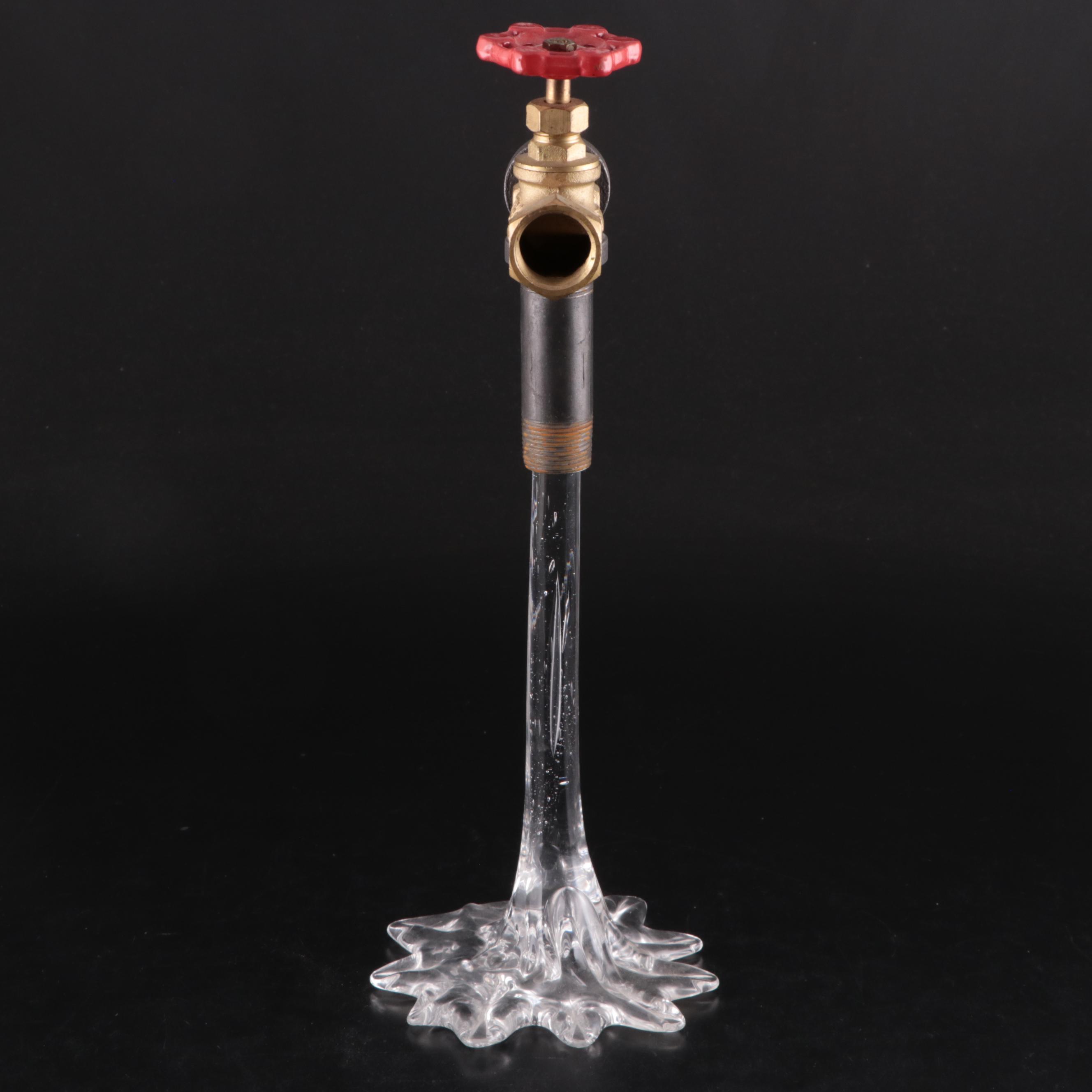 Novelty Cast Metal Outdoor Spigot With Glass Sculptural Optical Illusion