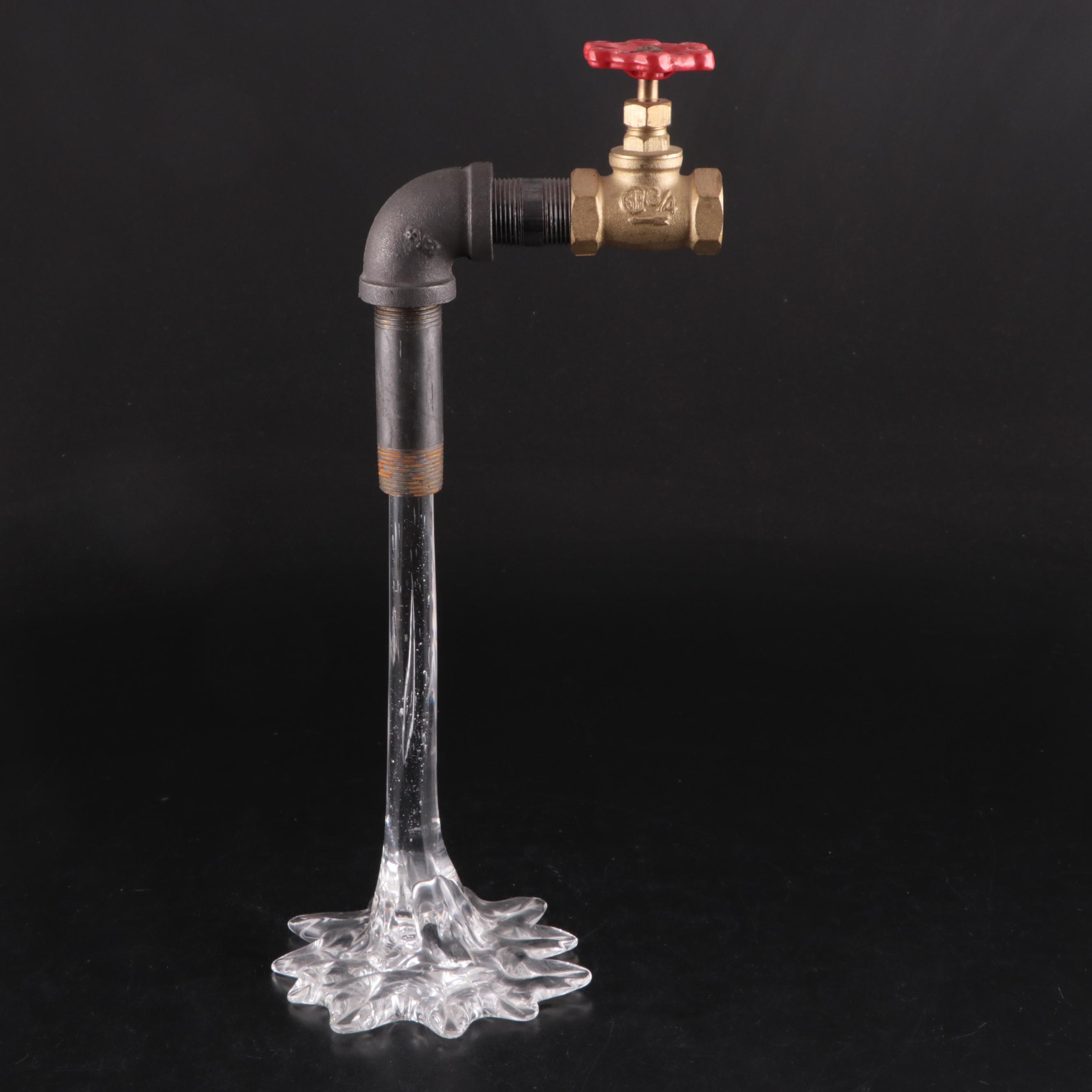 Novelty Cast Metal Outdoor Spigot With Glass Sculptural Optical Illusion