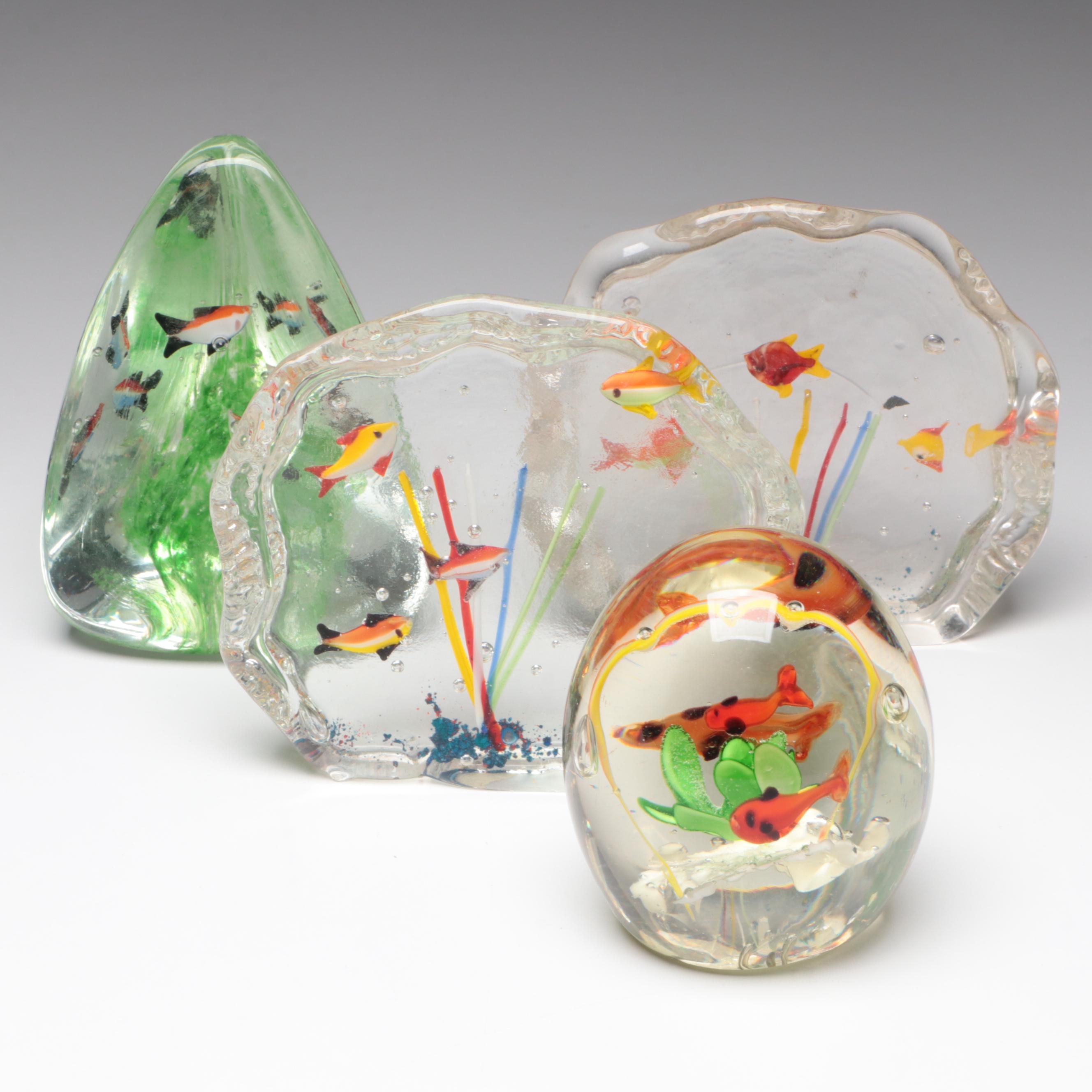 Murano Style Fish Aquarium Art Glass Paperweights