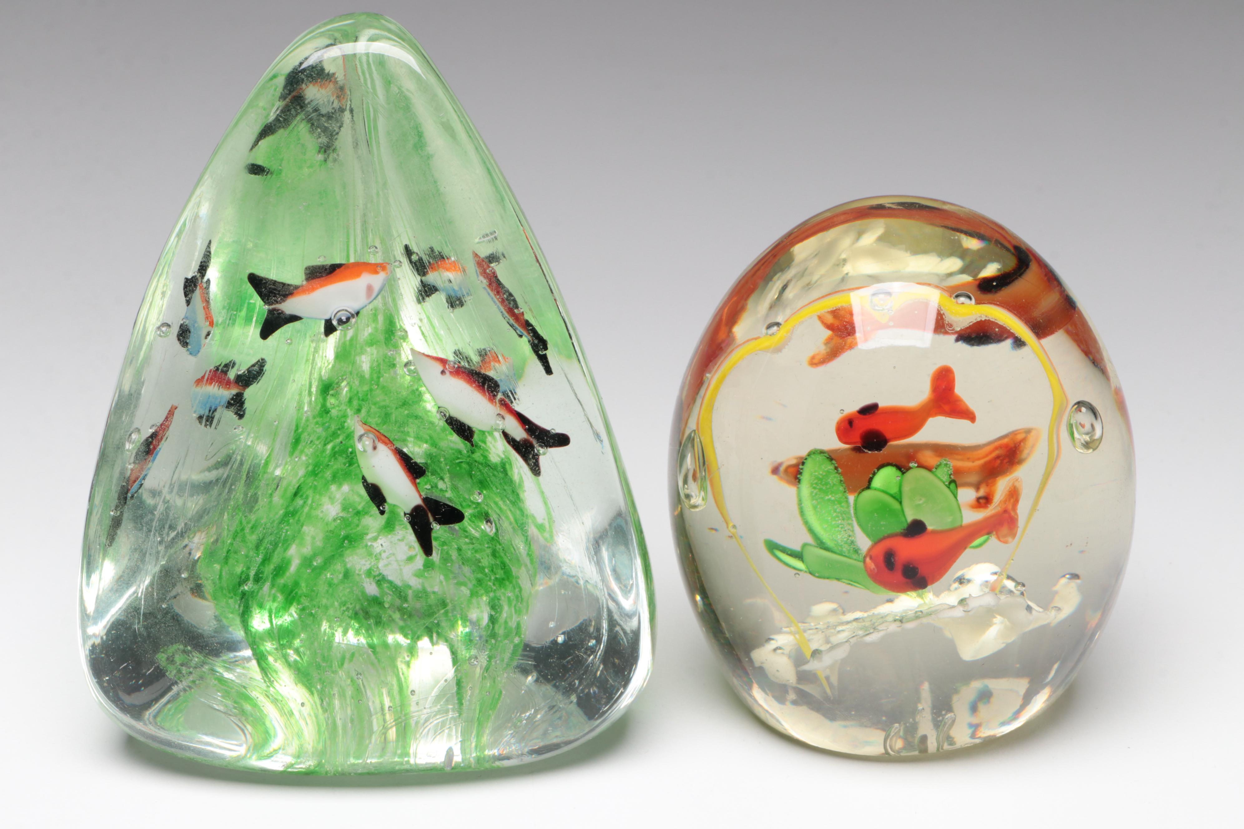 Murano Style Fish Aquarium Art Glass Paperweights