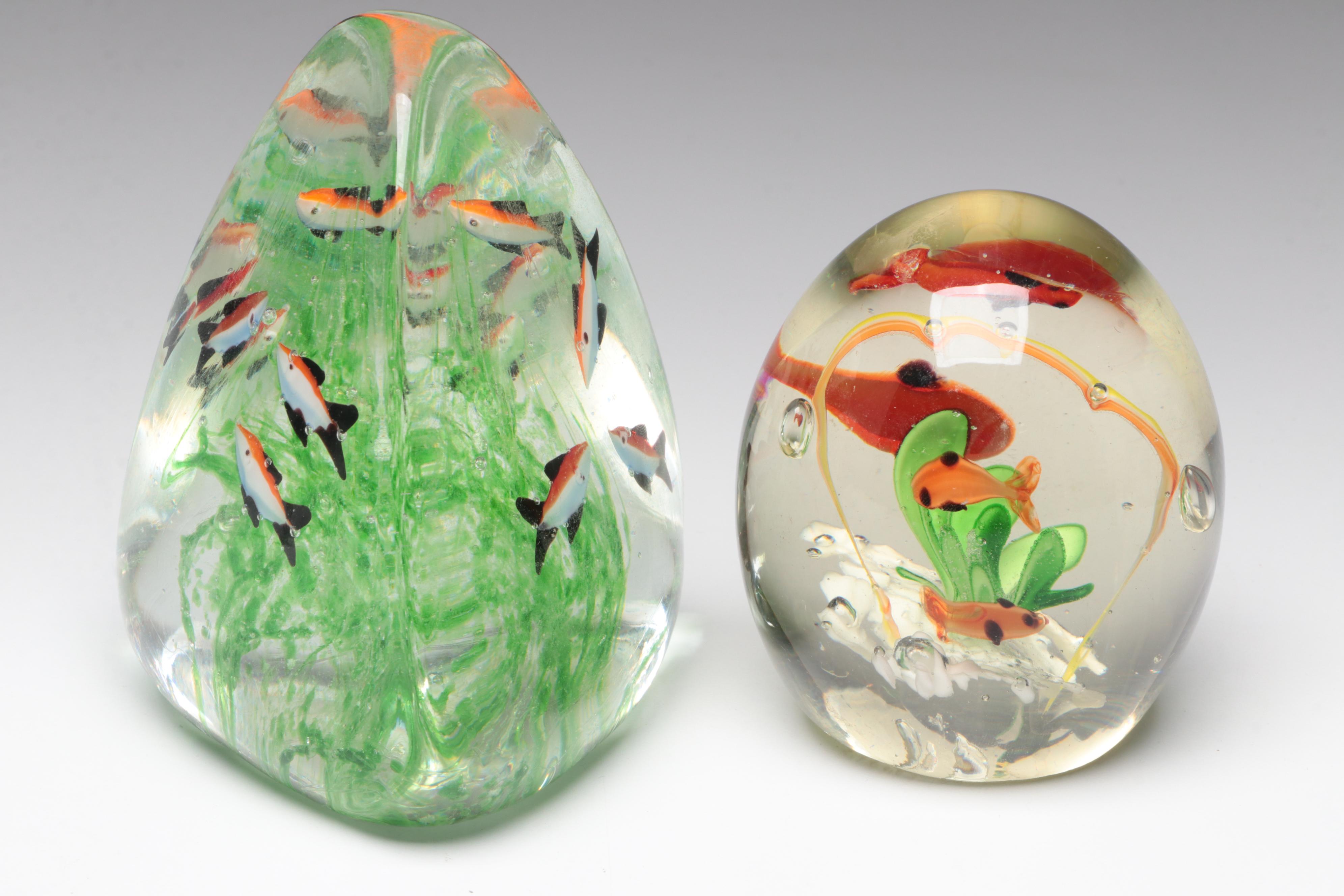 Murano Style Fish Aquarium Art Glass Paperweights