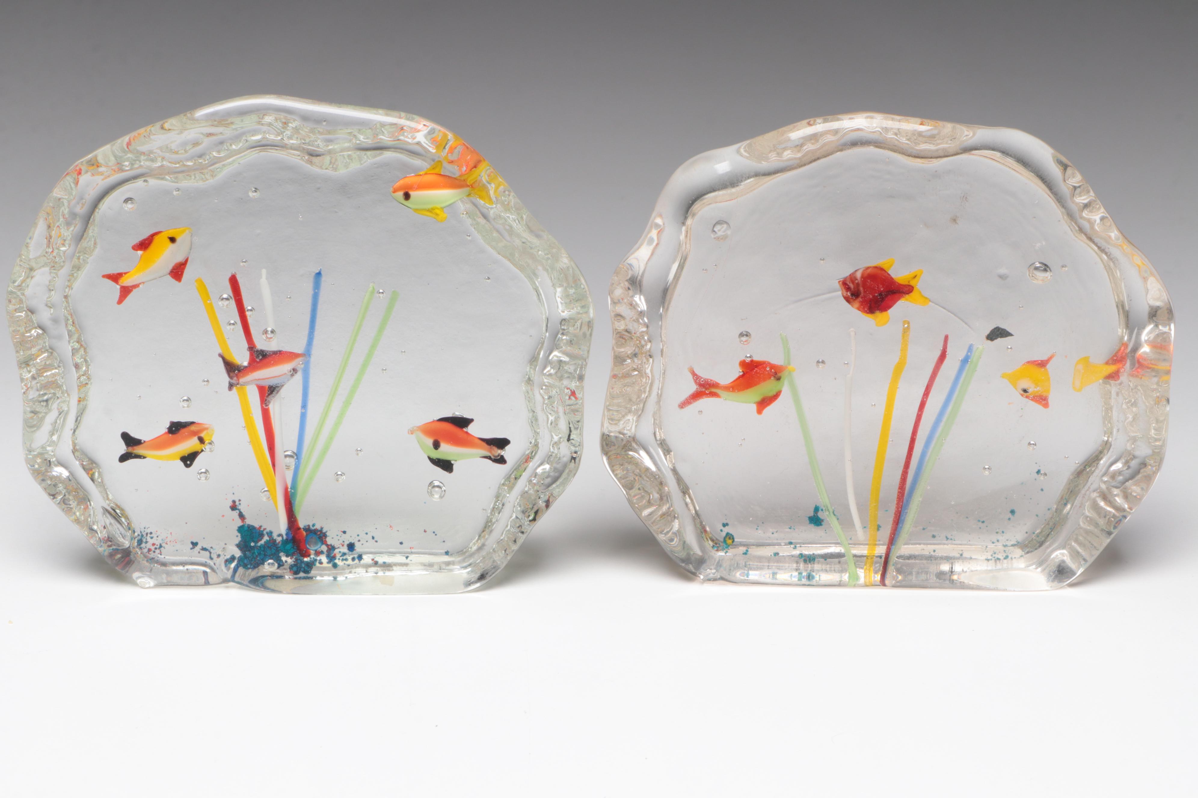 Murano Style Fish Aquarium Art Glass Paperweights