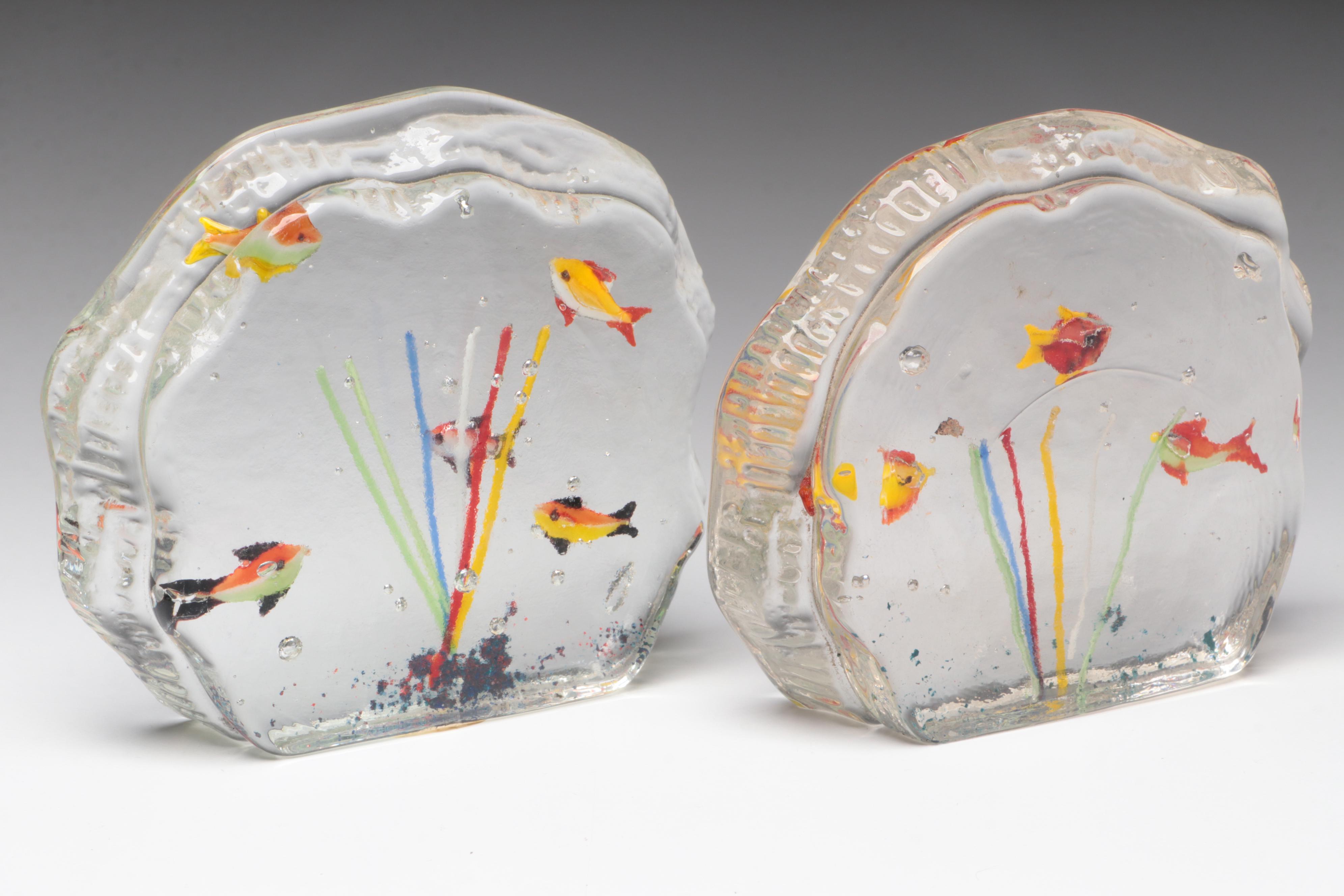 Murano Style Fish Aquarium Art Glass Paperweights