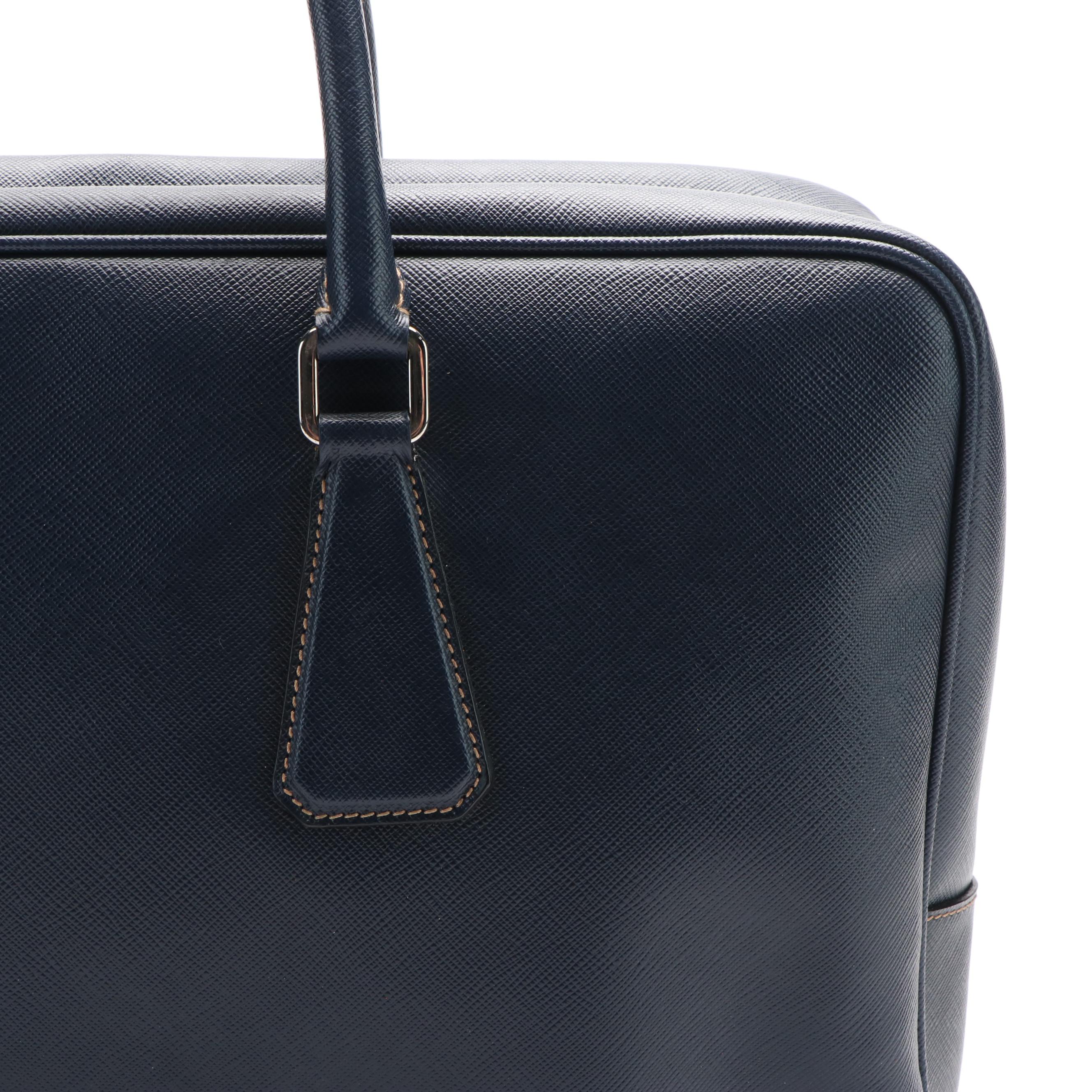 Prada Blue Saffiano Leather Travel Briefcase
