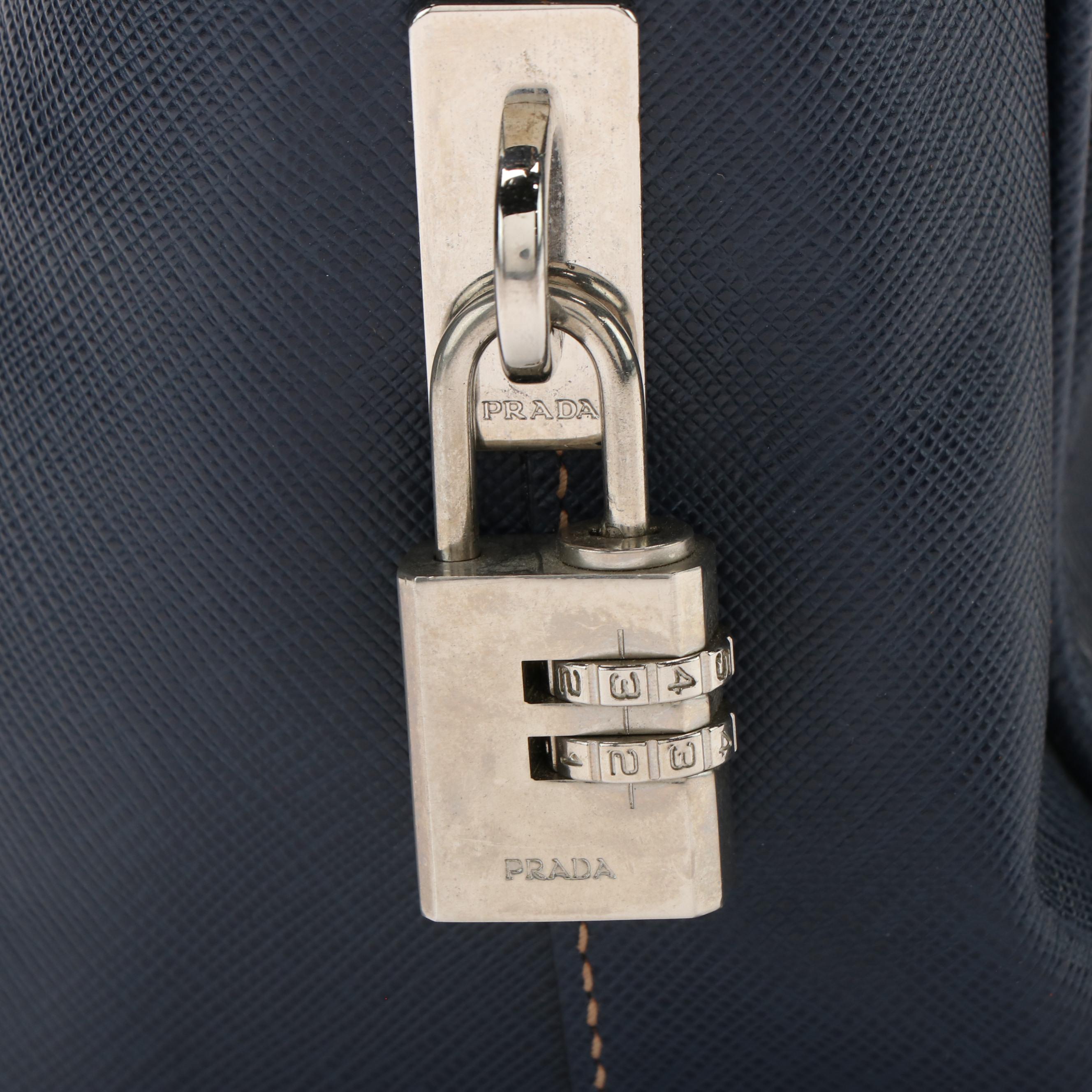 Prada Blue Saffiano Leather Travel Briefcase