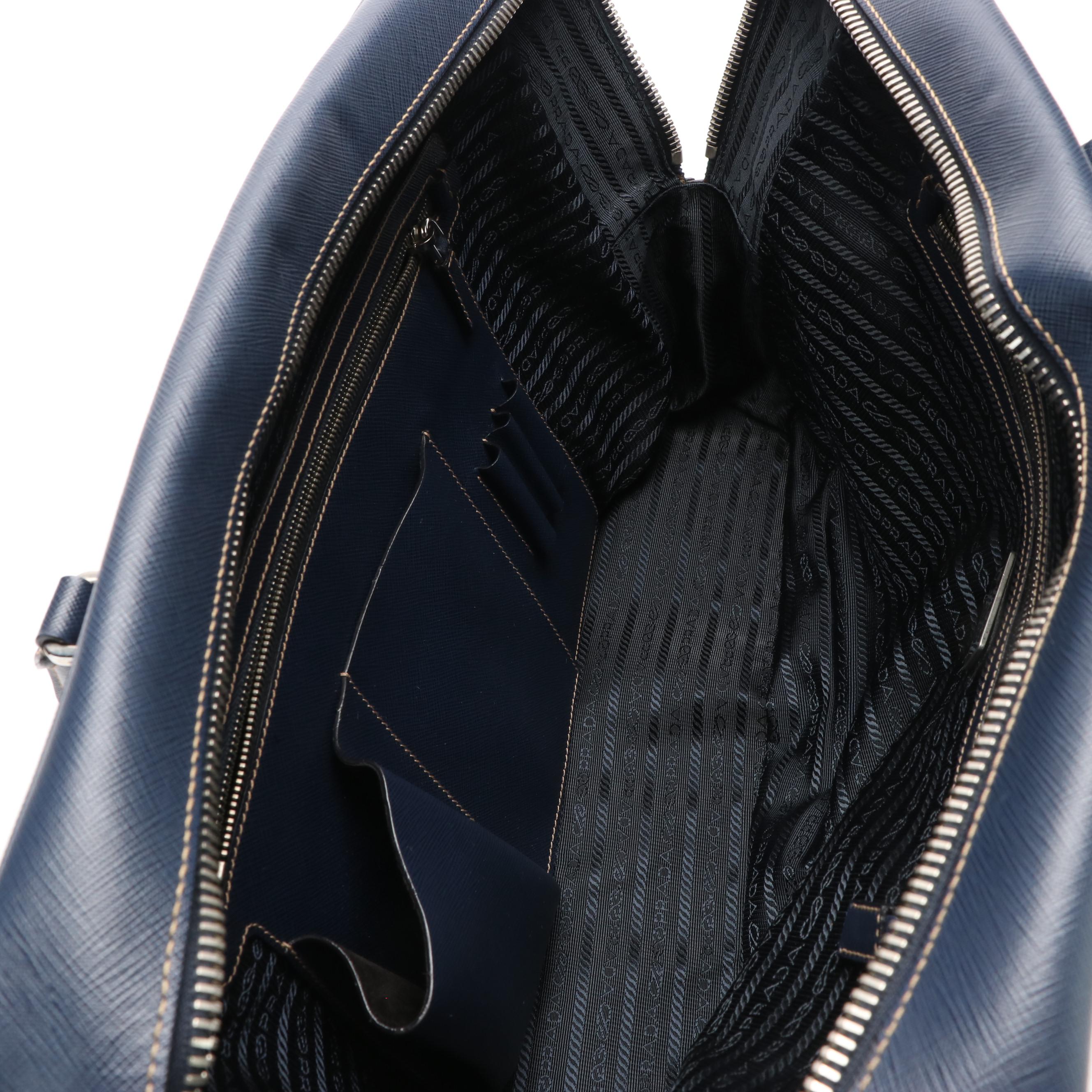 Prada Blue Saffiano Leather Travel Briefcase