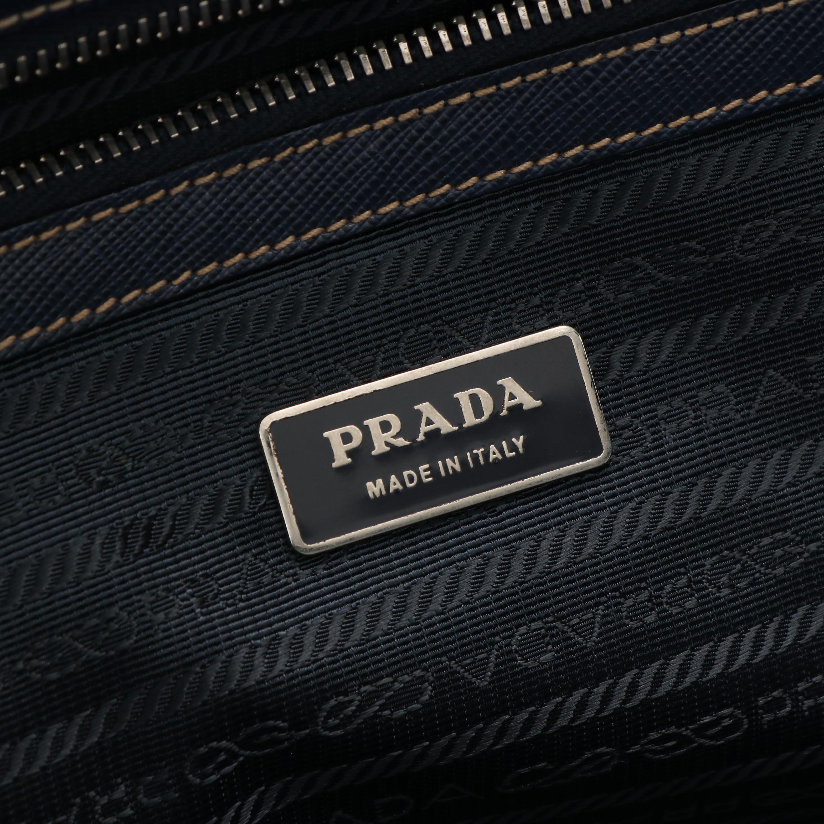Prada Blue Saffiano Leather Travel Briefcase