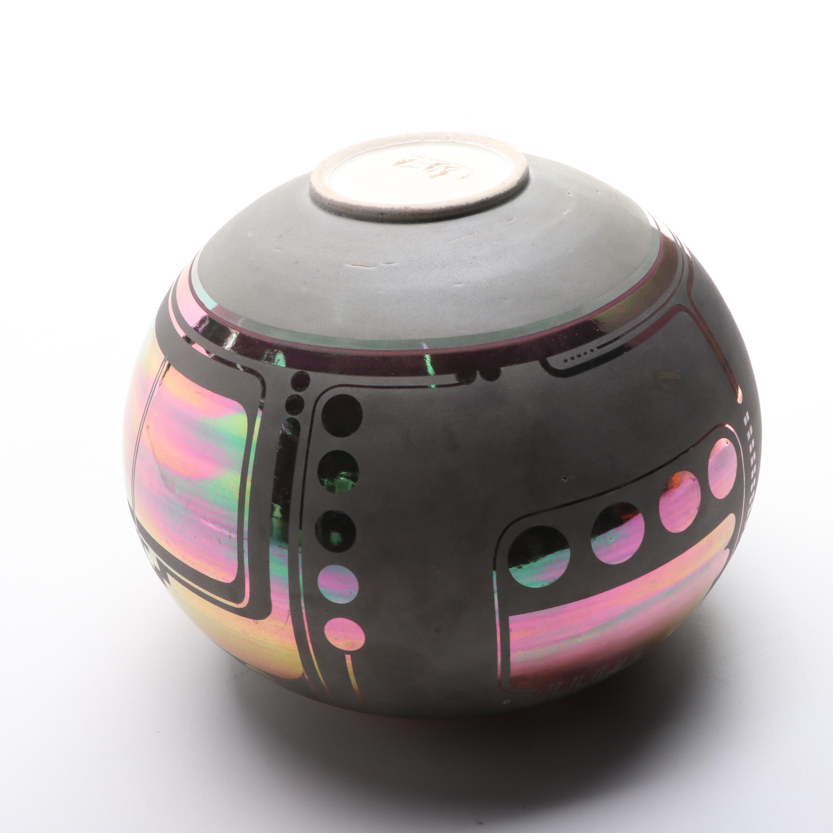 Iridescent Modern Signed Art Pottery Vase, 1989
