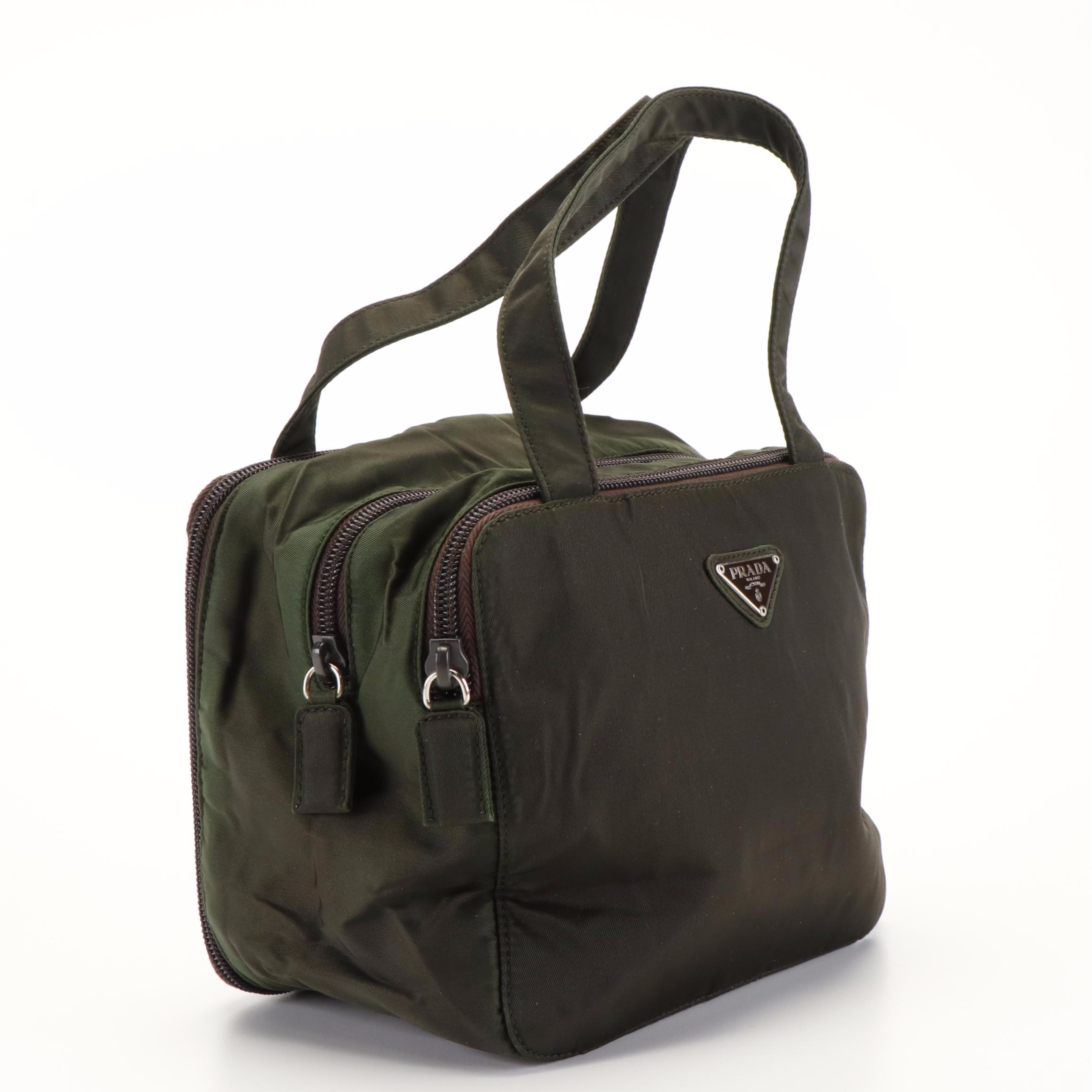 Prada Enamel Logo Tessuto Nylon Olive Green Handbag