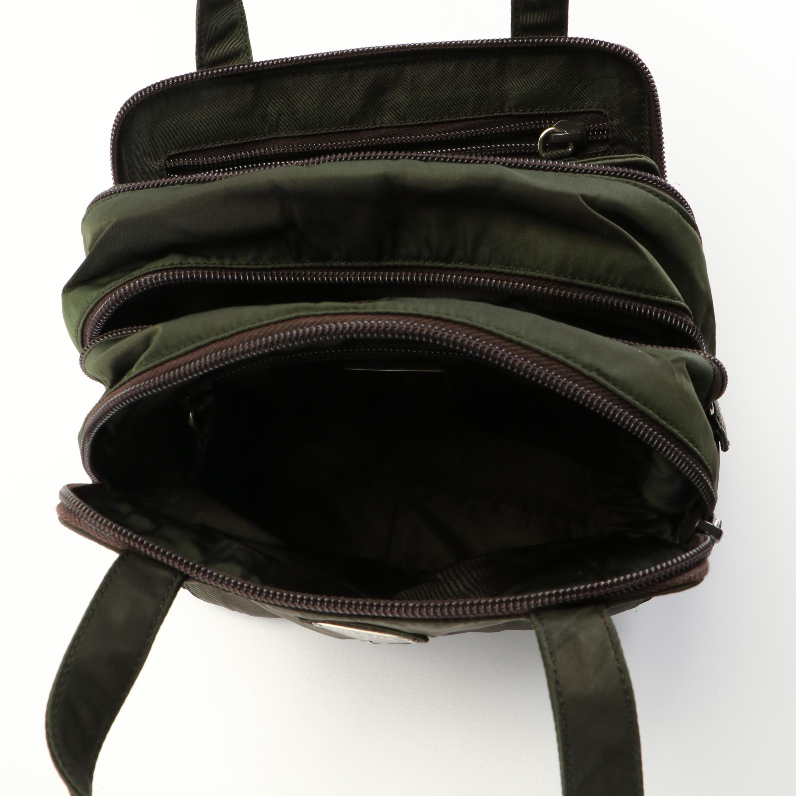 Prada Enamel Logo Tessuto Nylon Olive Green Handbag