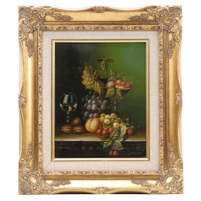 Munz Still Life Oil Painting of Fruit and Nuts, Late 20th Century