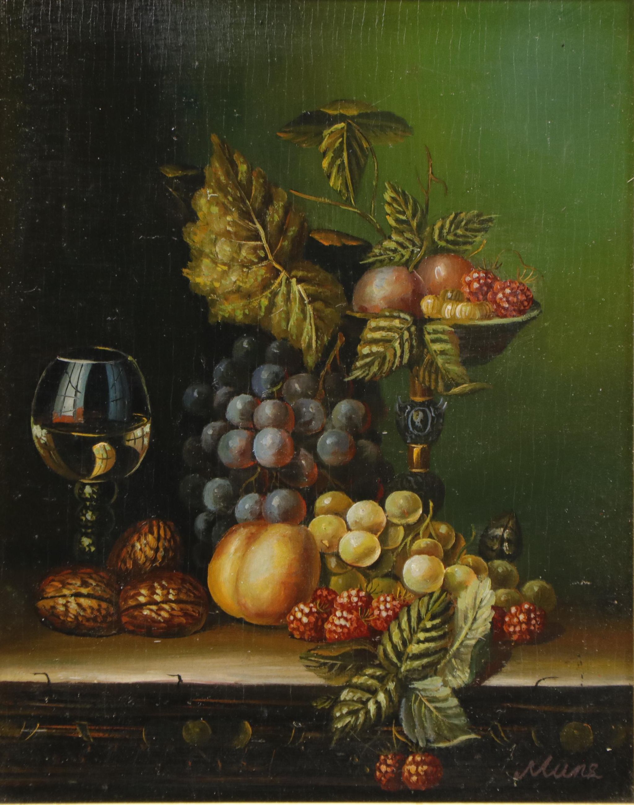 Munz Still Life Oil Painting of Fruit and Nuts, Late 20th Century