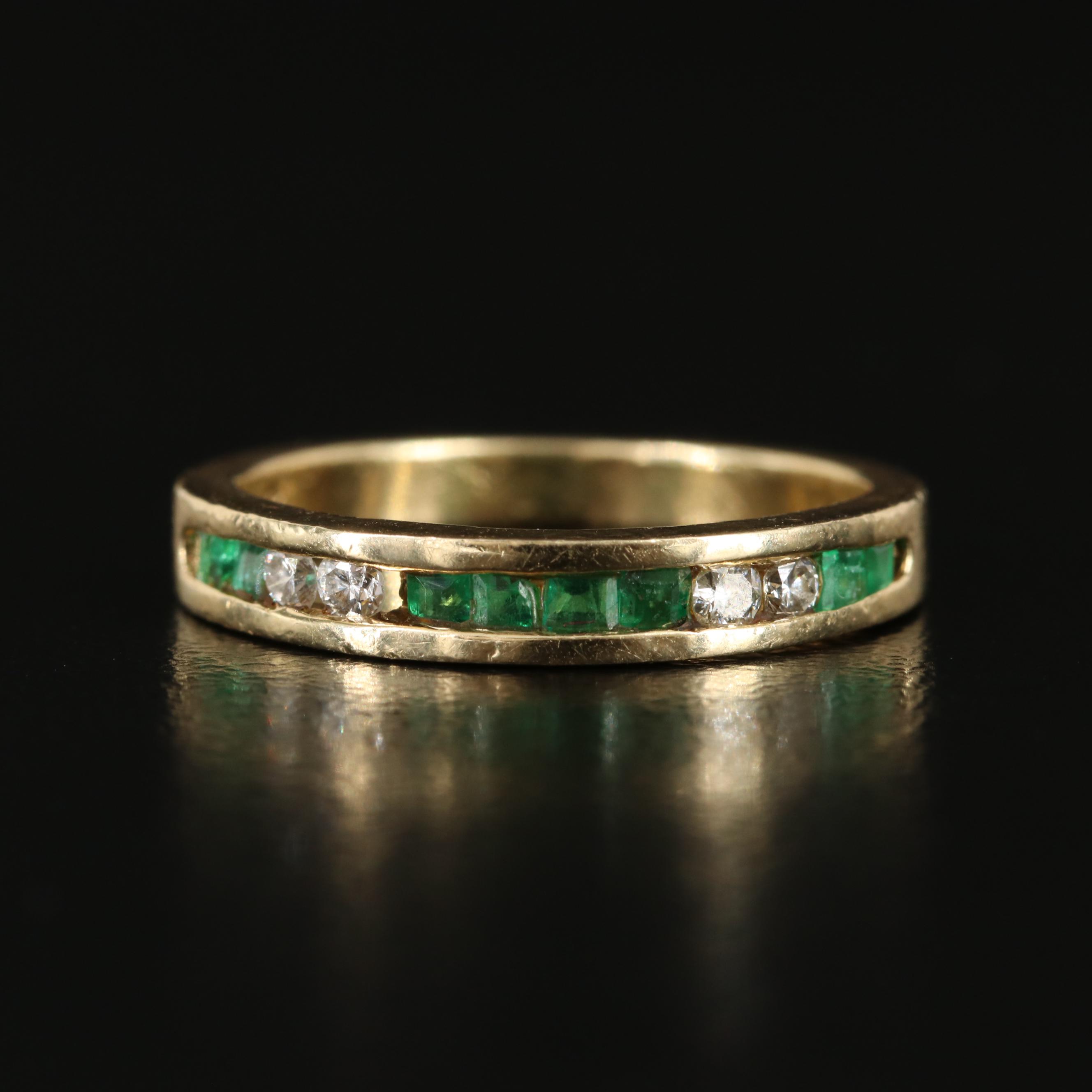 14K Emerald and Diamond Channel Ring