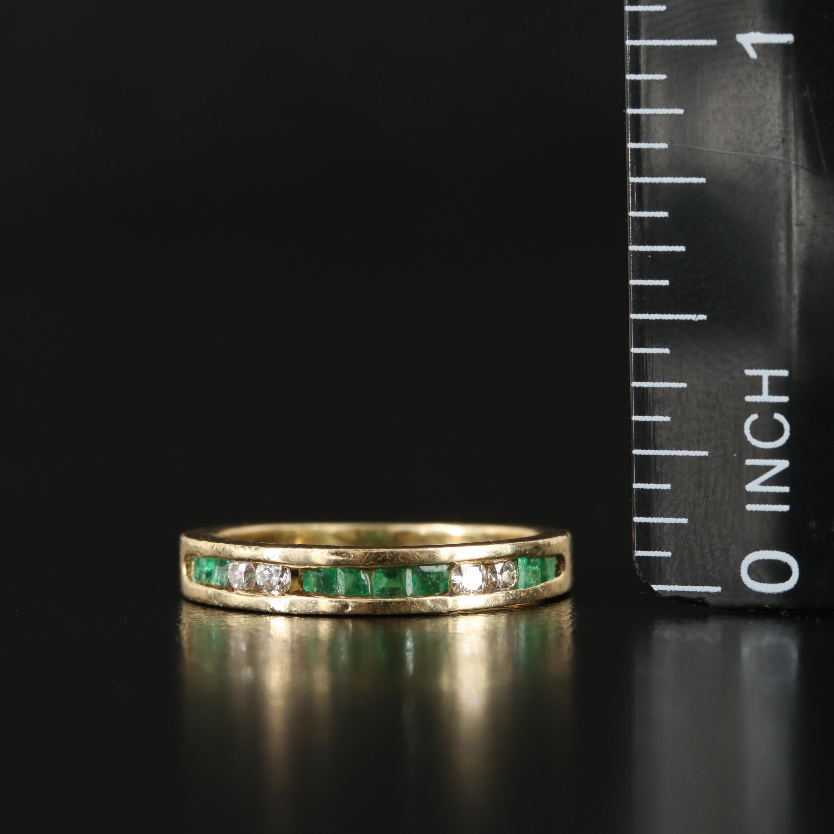 14K Emerald and Diamond Channel Ring