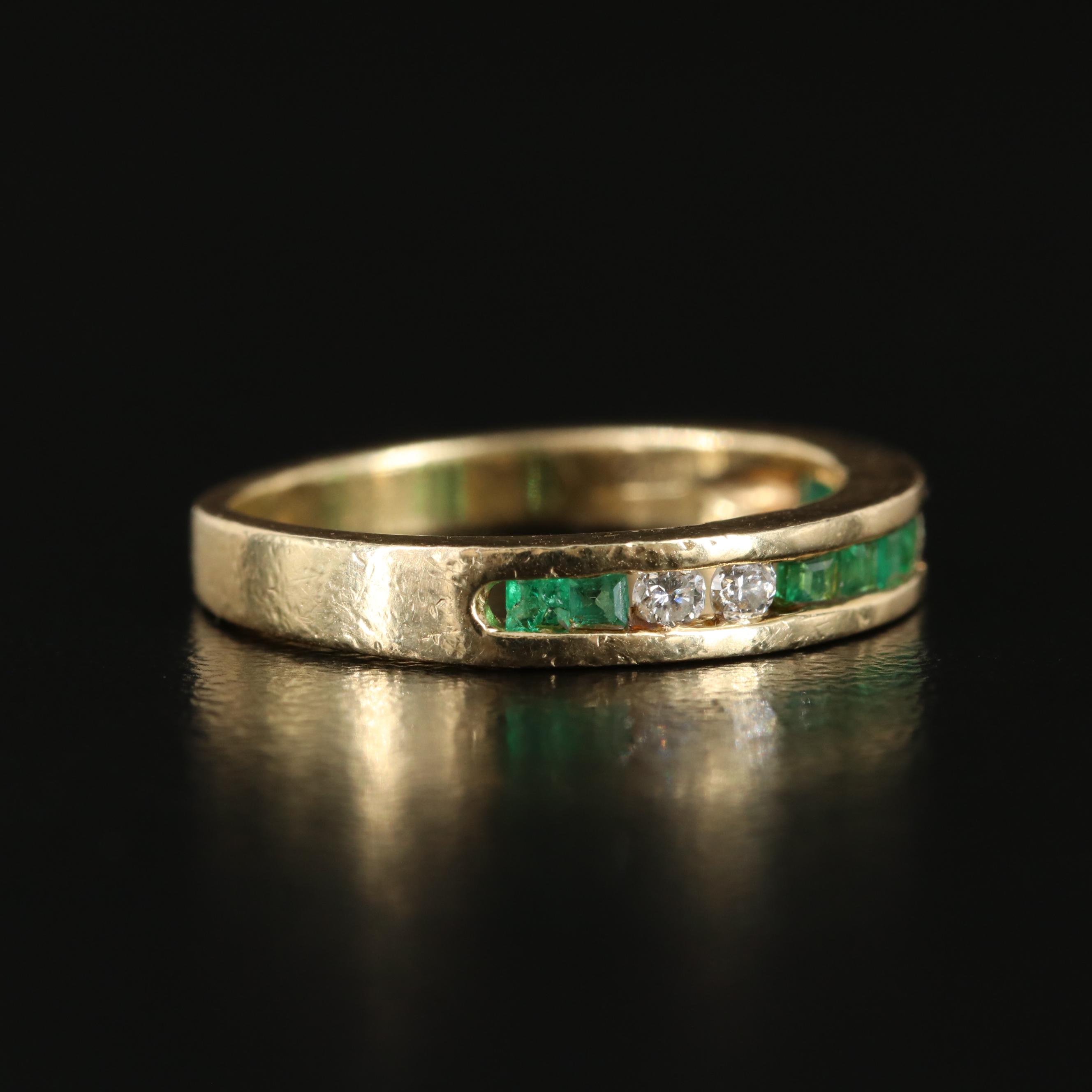 14K Emerald and Diamond Channel Ring