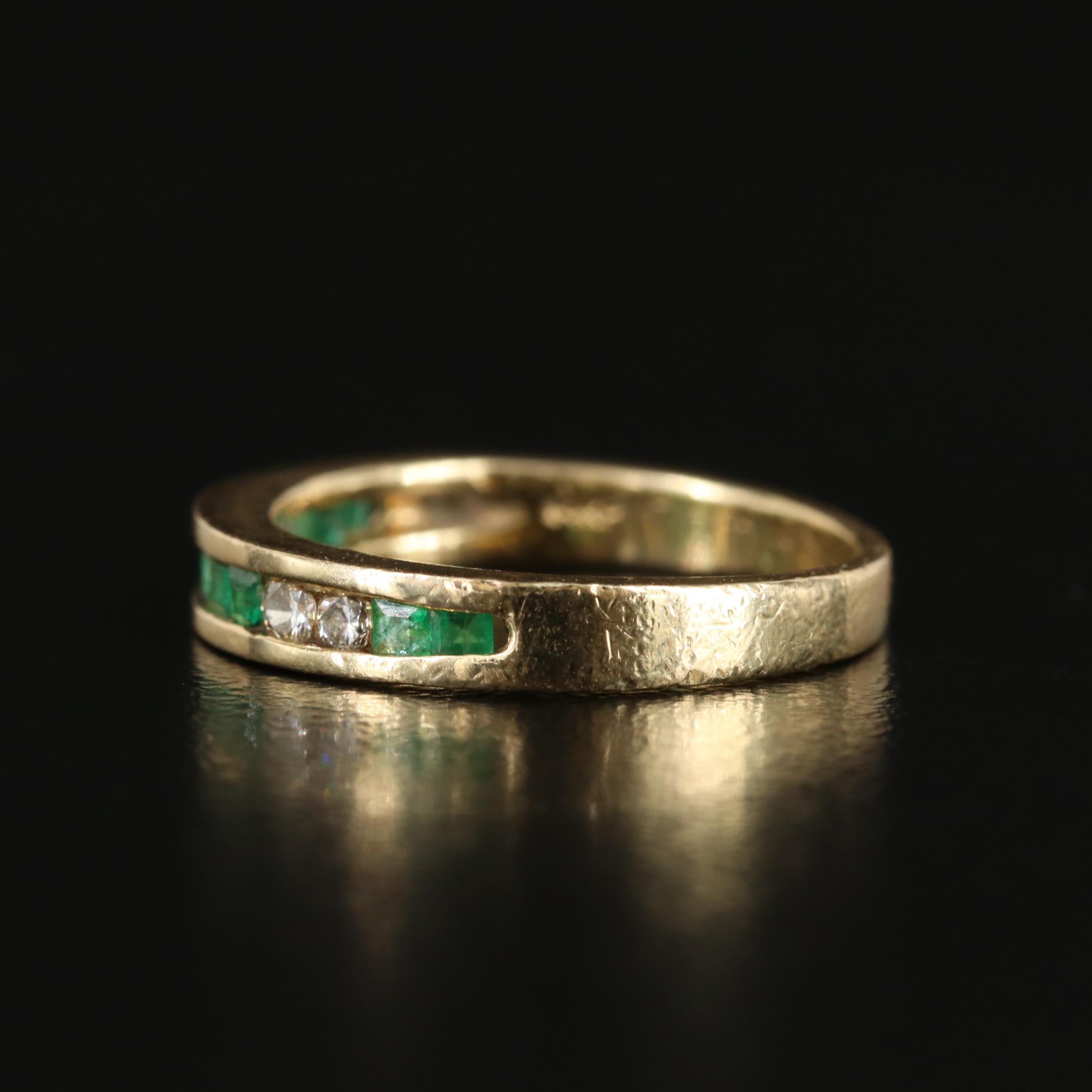 14K Emerald and Diamond Channel Ring