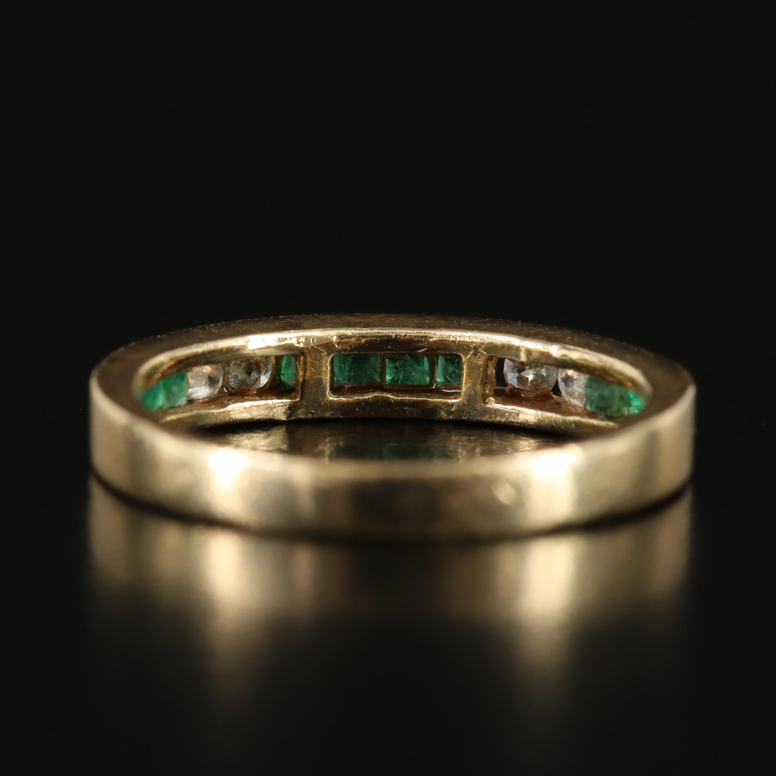 14K Emerald and Diamond Channel Ring