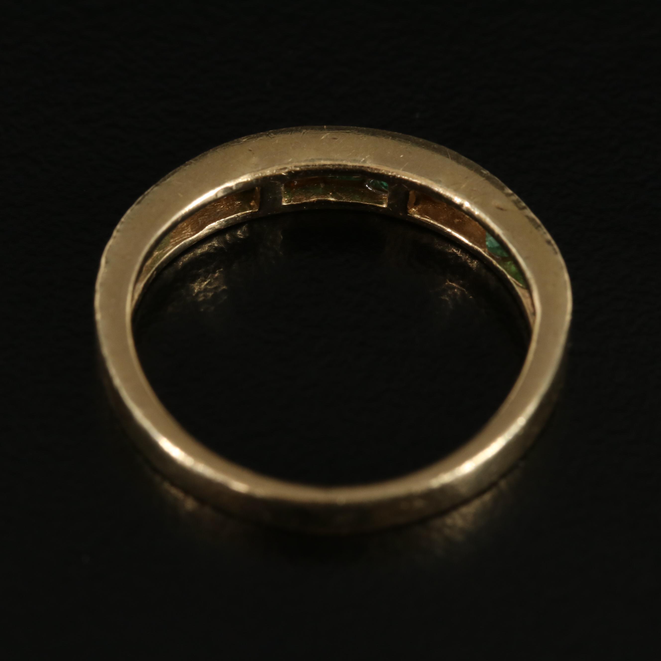 14K Emerald and Diamond Channel Ring