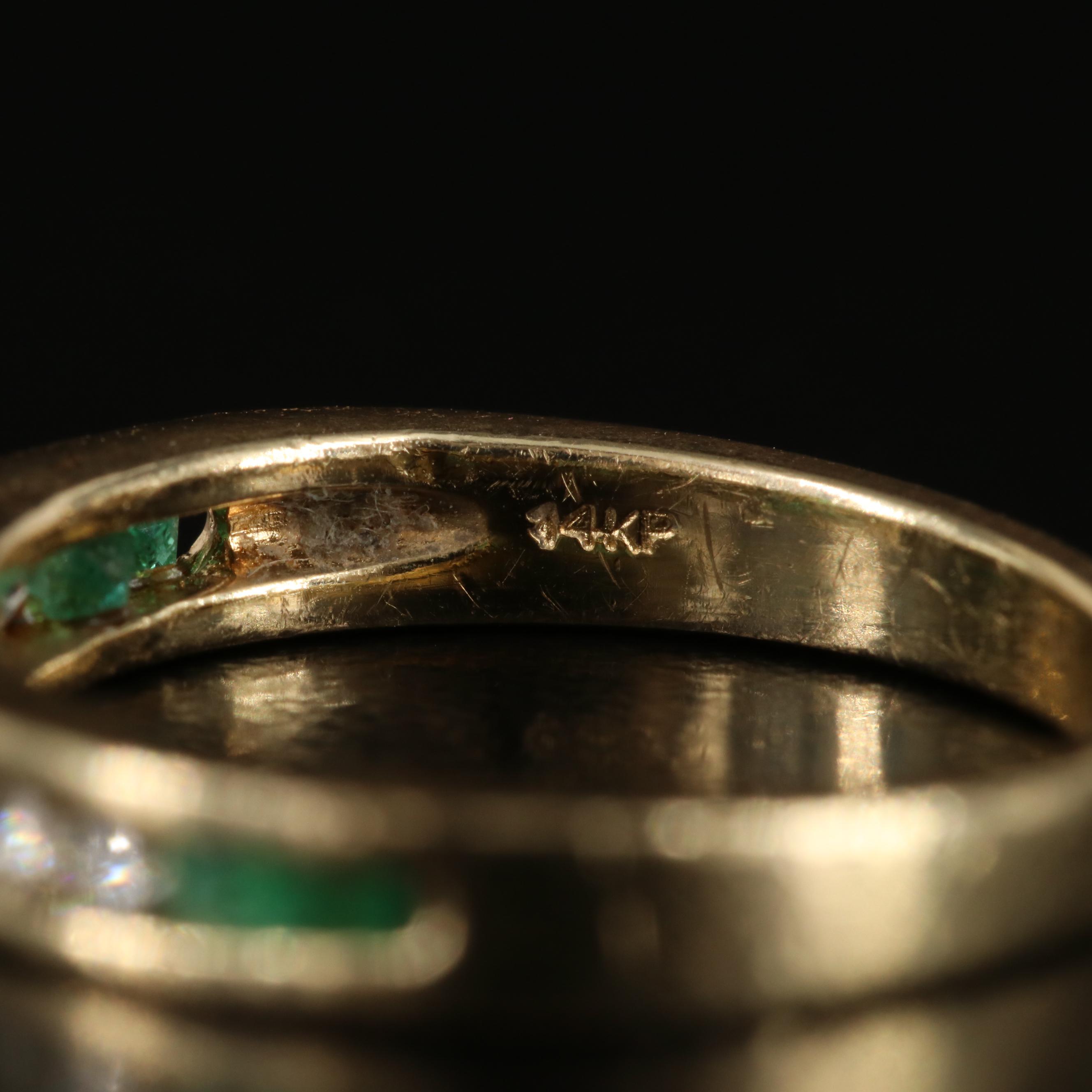 14K Emerald and Diamond Channel Ring