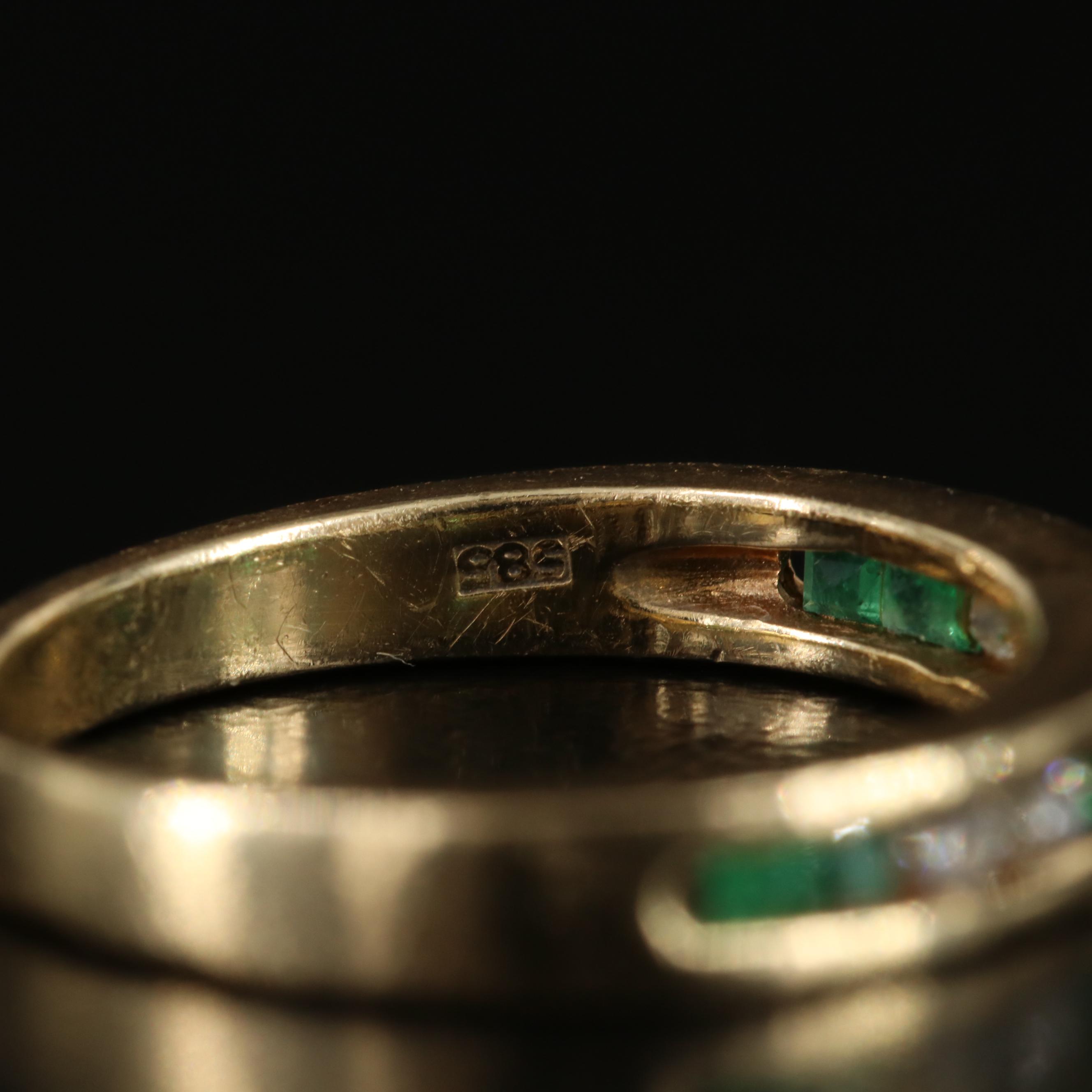 14K Emerald and Diamond Channel Ring