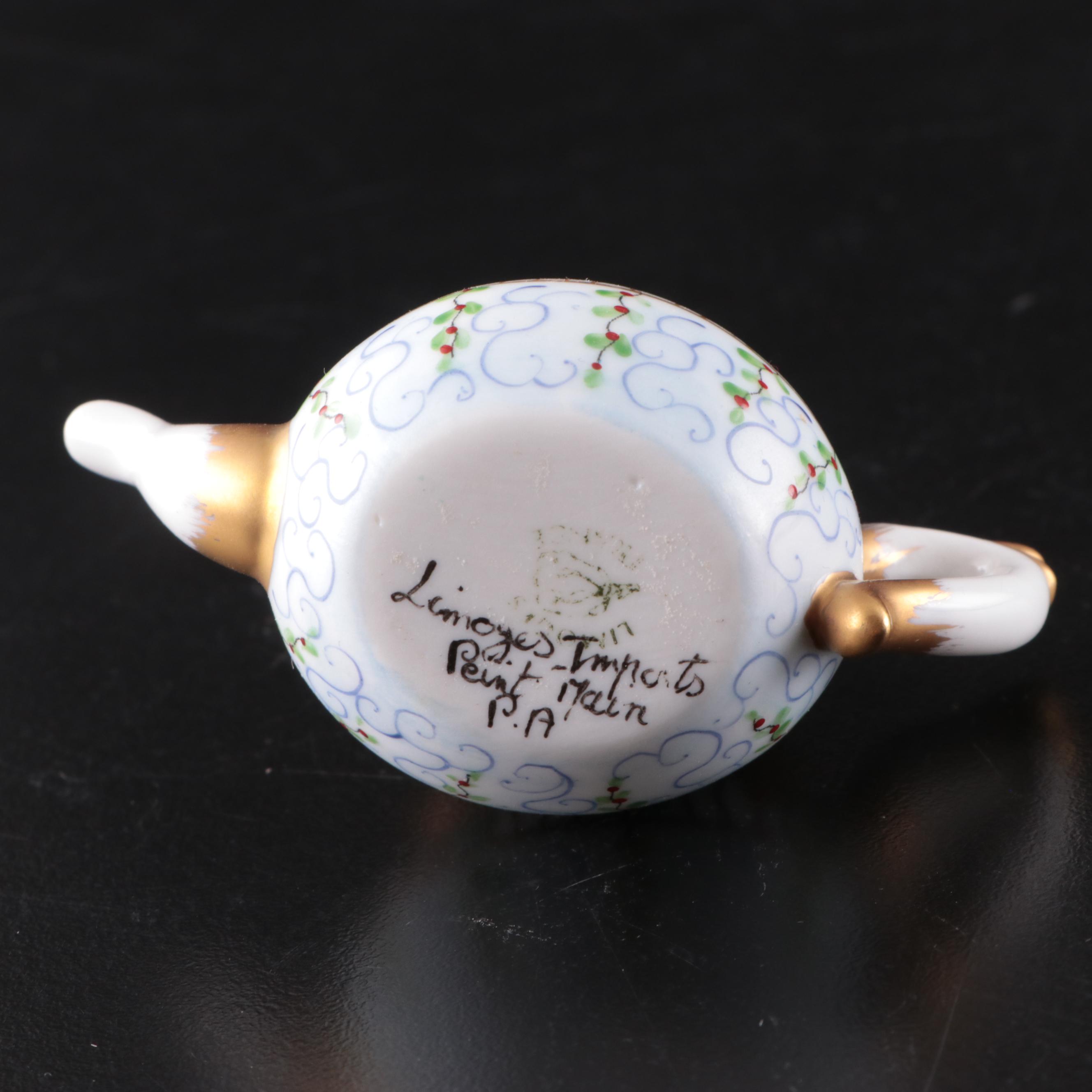 French Hand-Painted Limoges Porcelain Teapot and Tea Bag Trinket Box