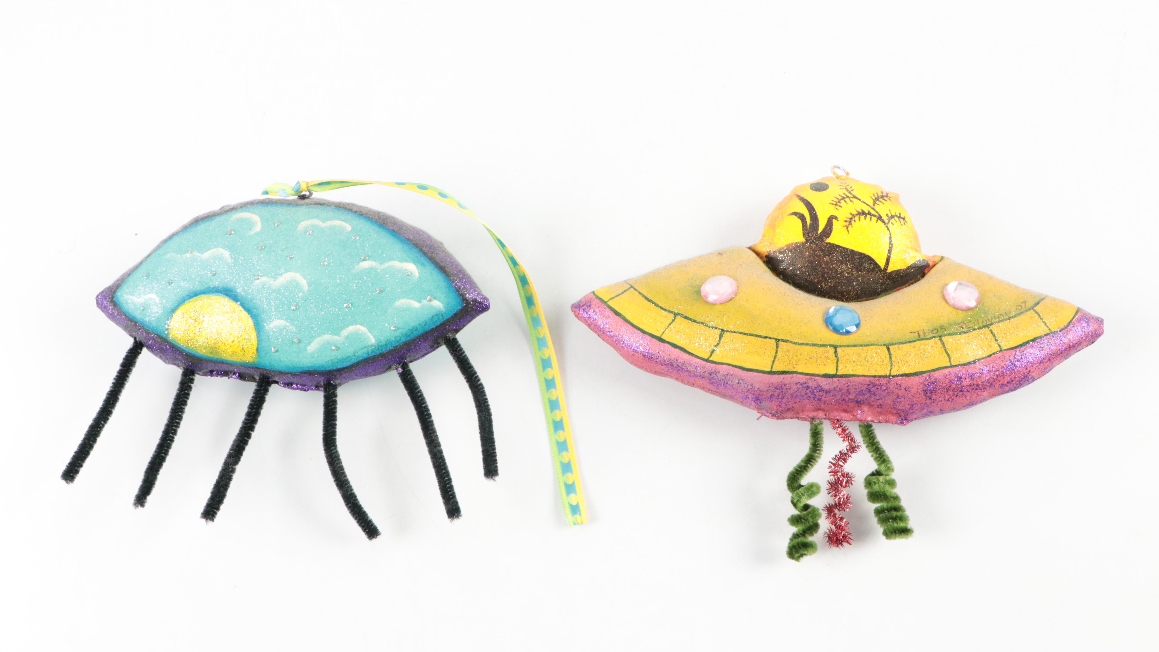 Alien, Space Ship, and Other Glass Christmas Ornaments