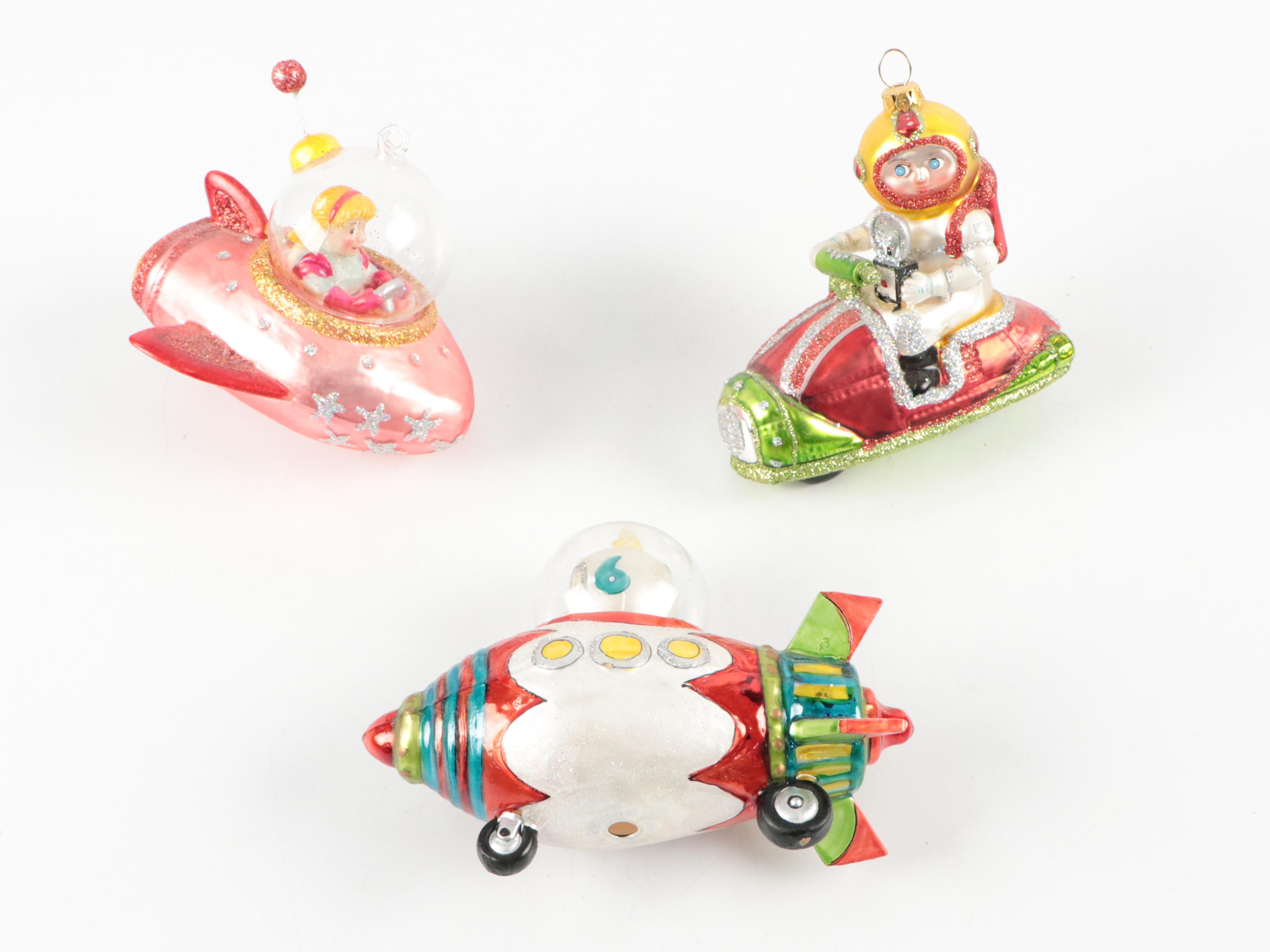 Alien, Space Ship, and Other Glass Christmas Ornaments