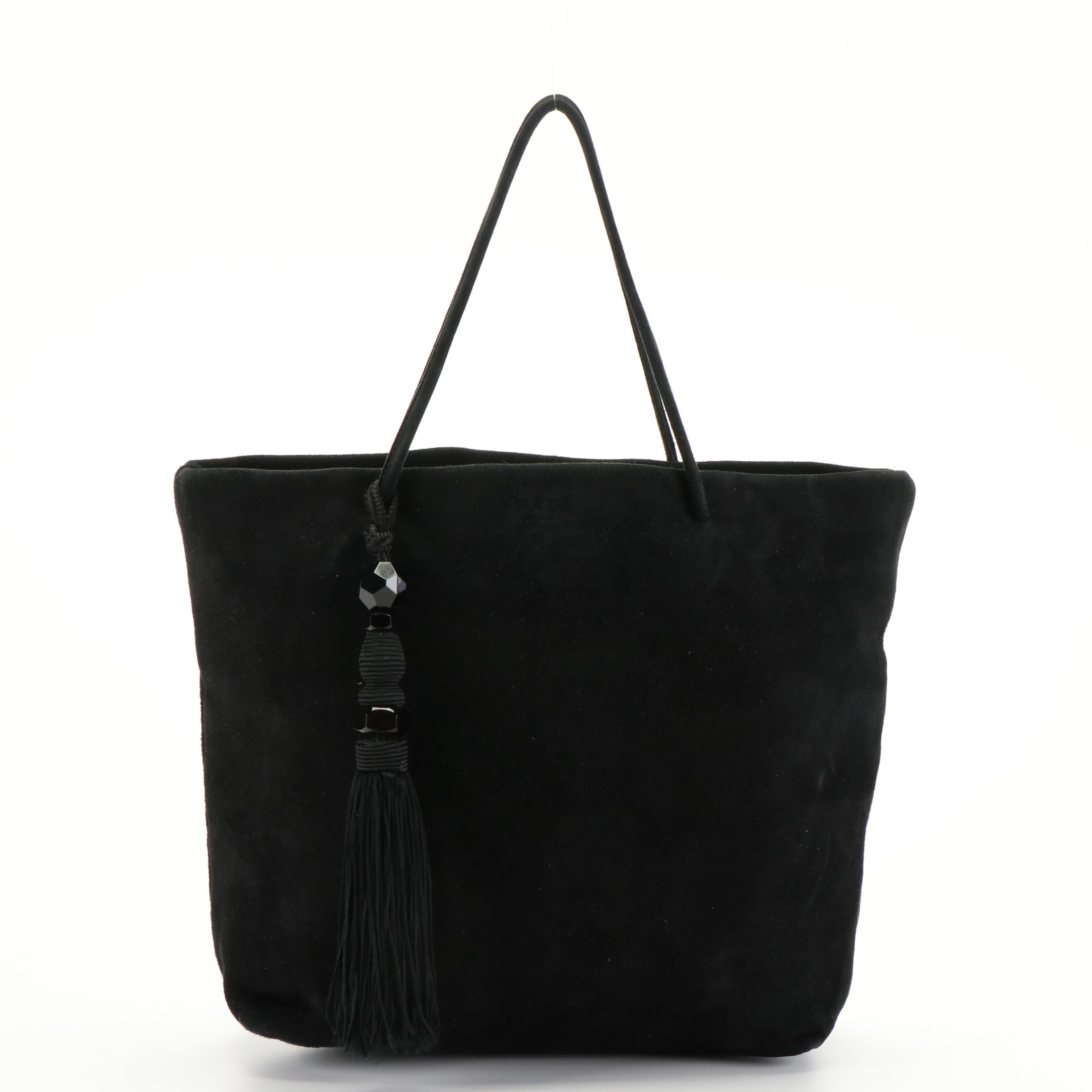 Prada Black Suede Tassel Tote Bag
