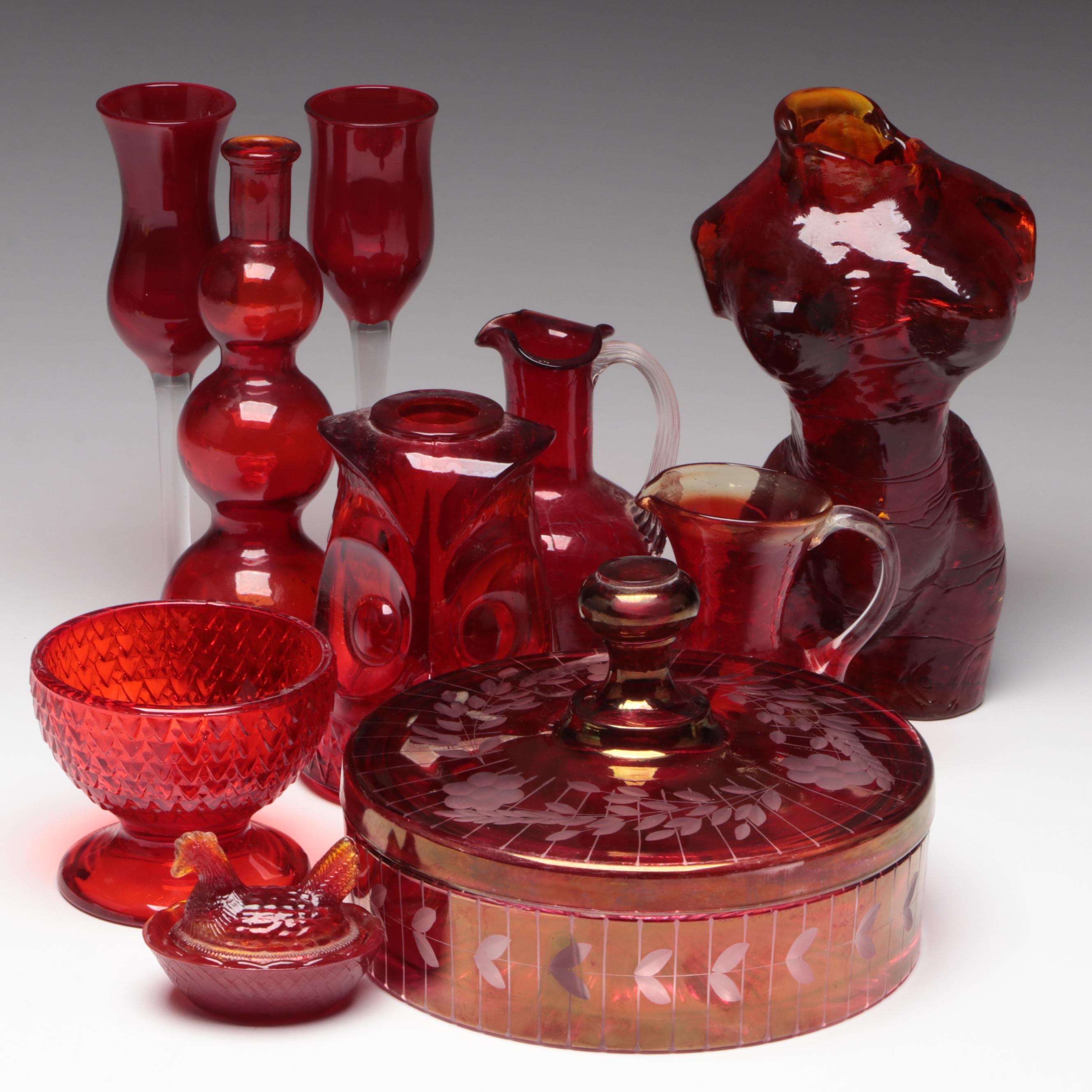 Floral Glass Box, Owl Fairy Lamp Candle Holder and More Ruby Red Glassware