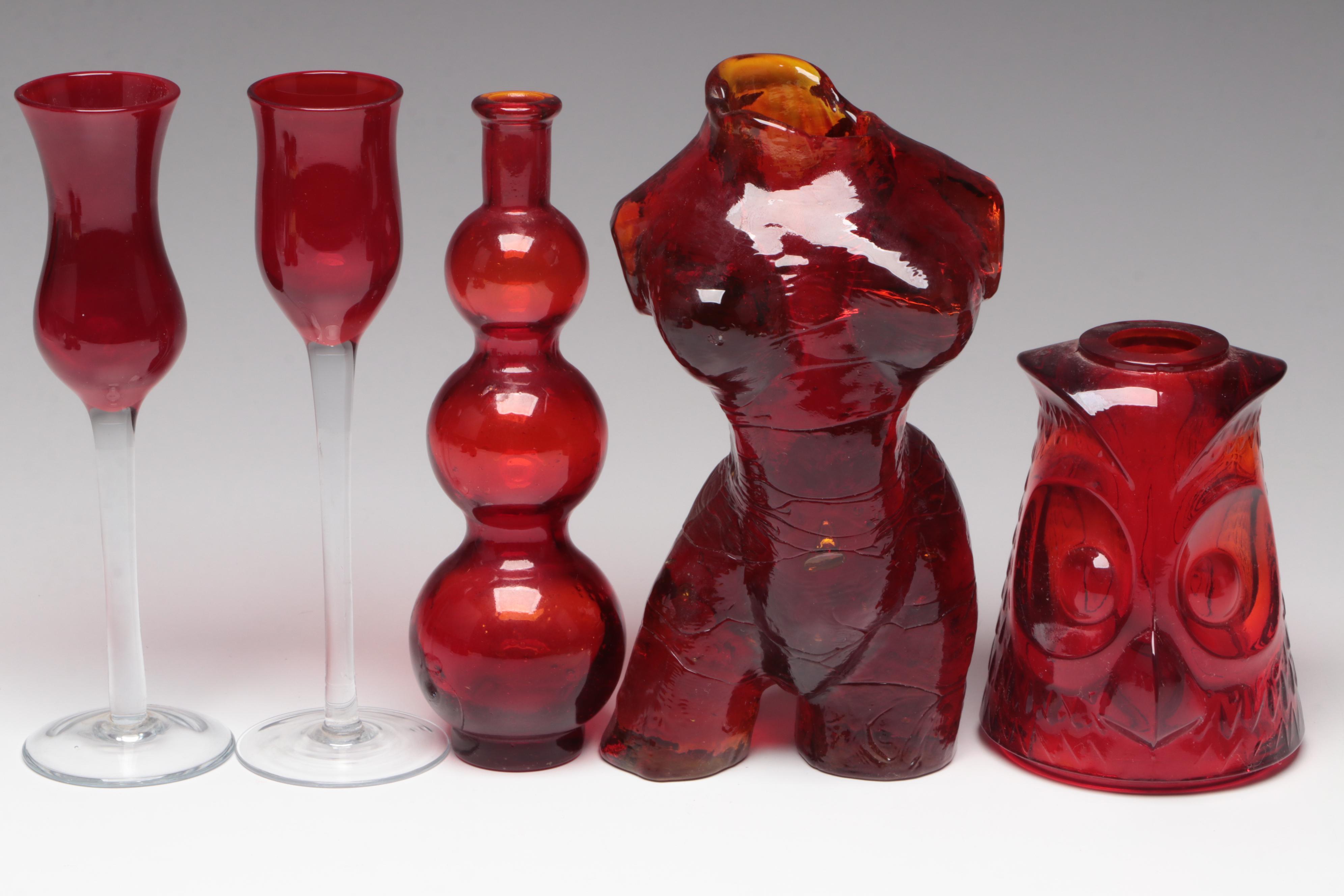 Floral Glass Box, Owl Fairy Lamp Candle Holder and More Ruby Red Glassware