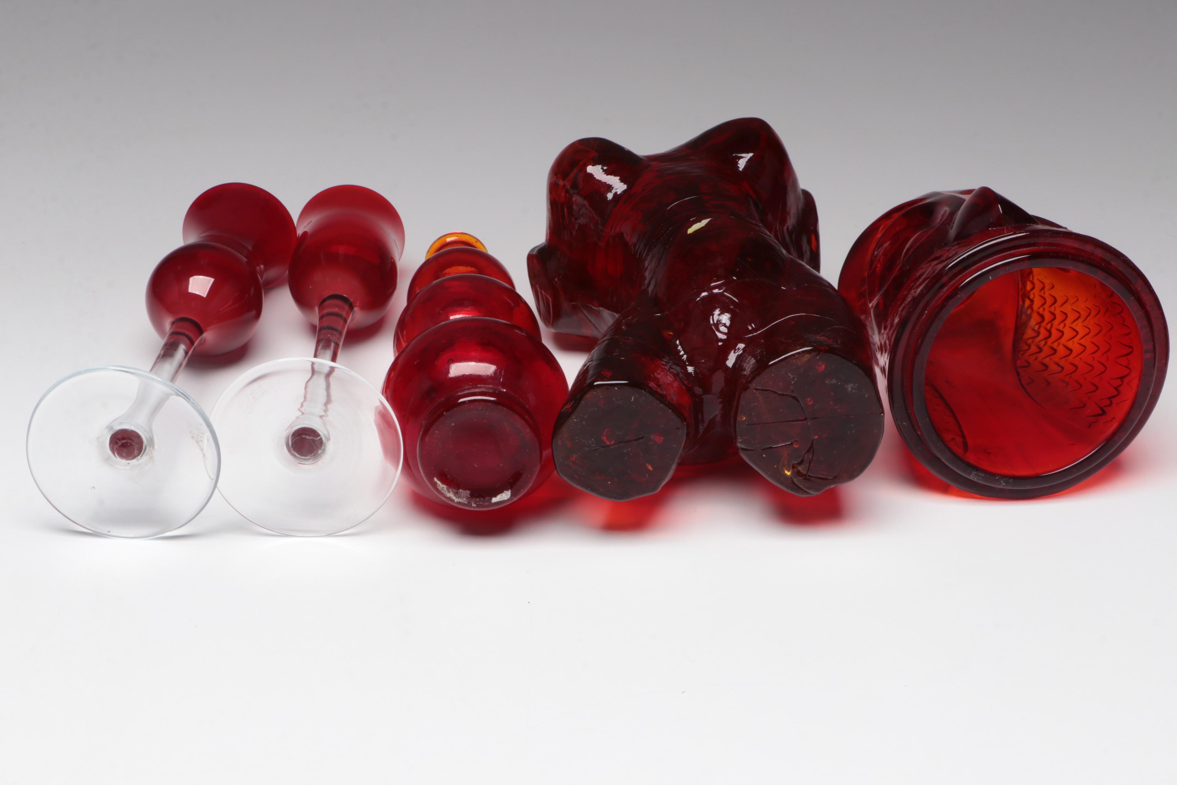 Floral Glass Box, Owl Fairy Lamp Candle Holder and More Ruby Red Glassware