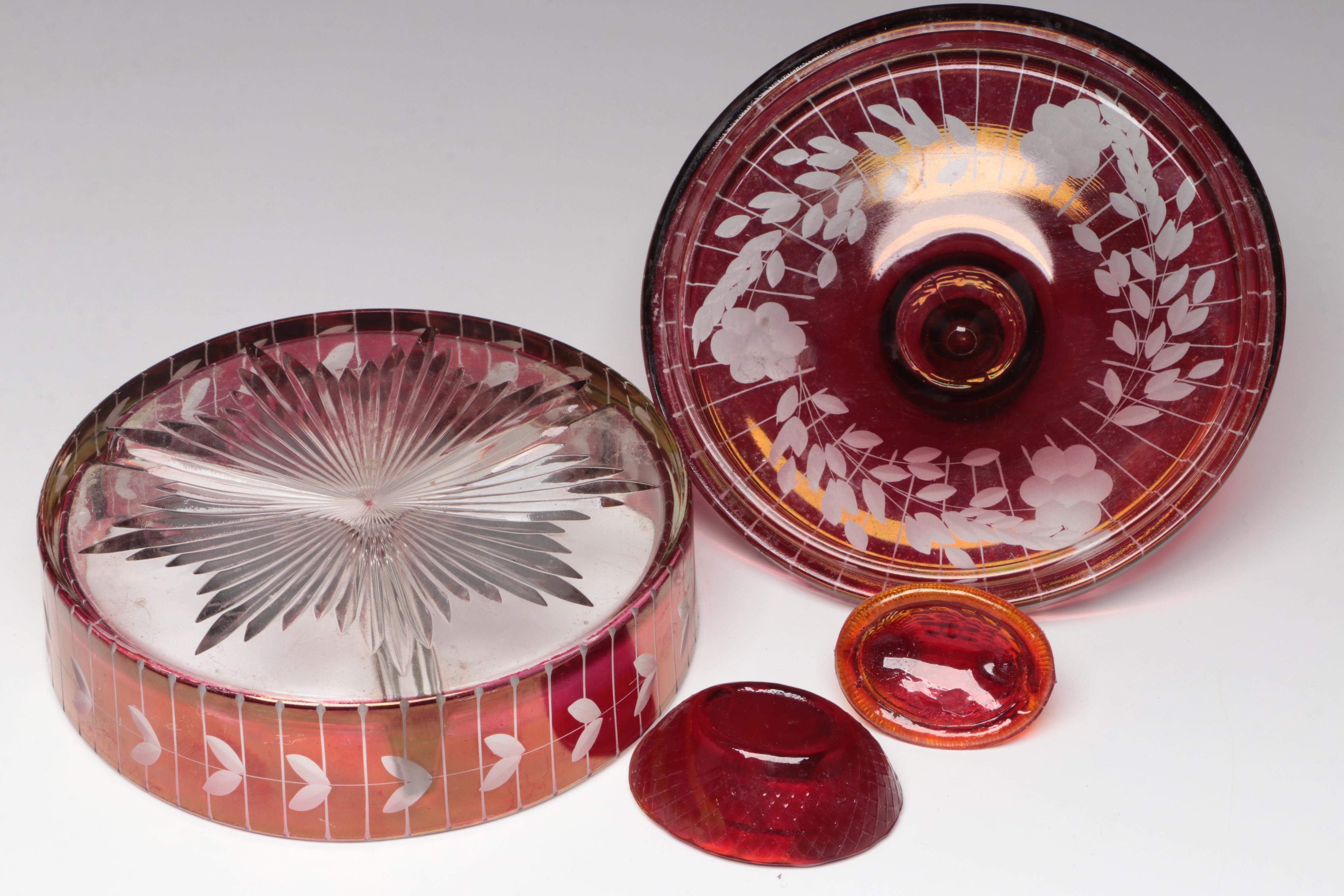 Floral Glass Box, Owl Fairy Lamp Candle Holder and More Ruby Red Glassware