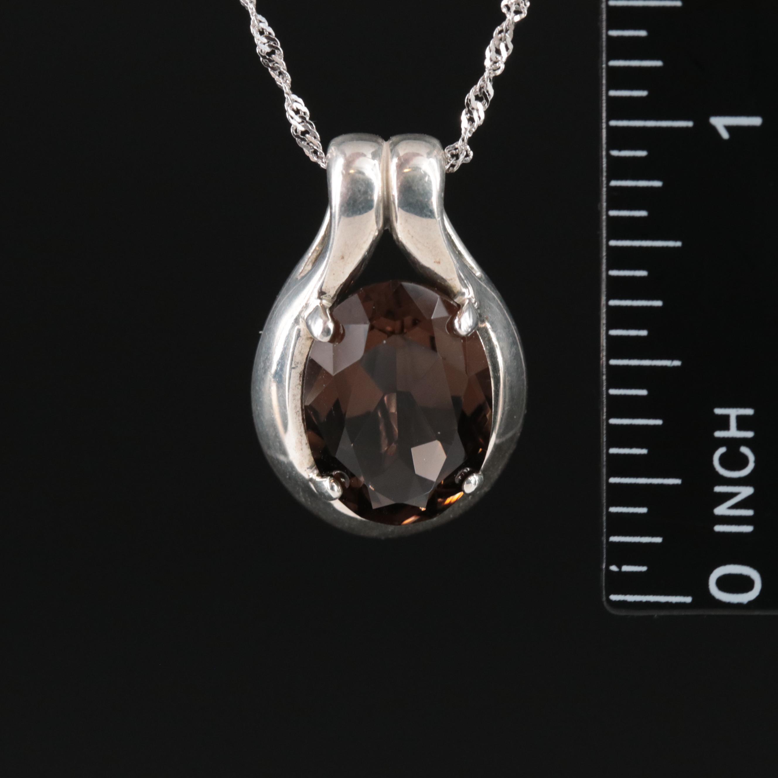 Kabana Sterling Smoky Quartz Pendant on Singapore Chain Necklace