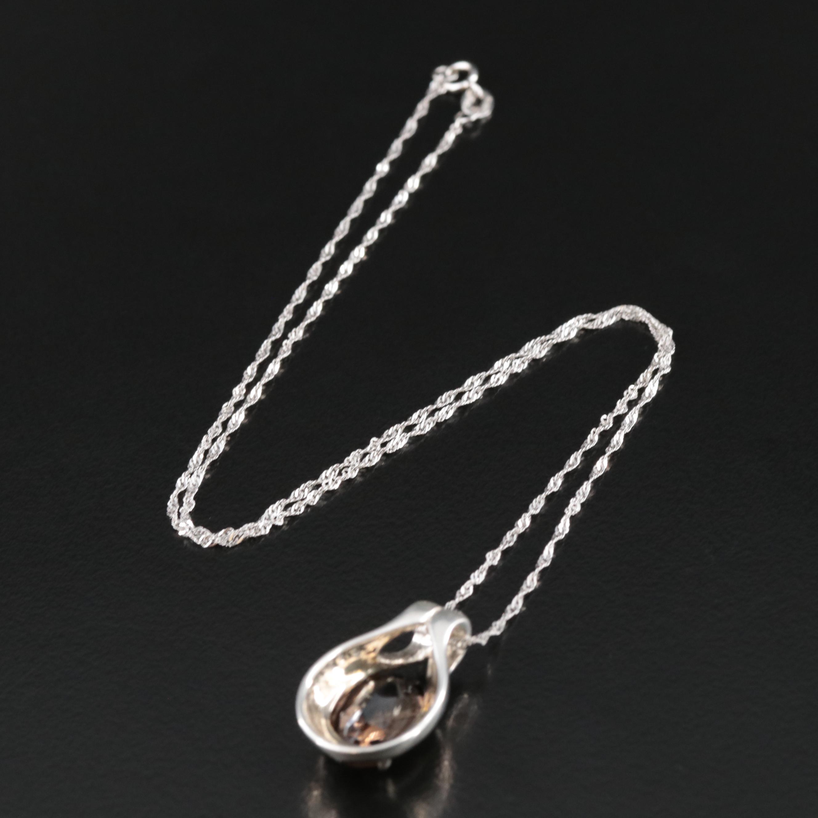 Kabana Sterling Smoky Quartz Pendant on Singapore Chain Necklace