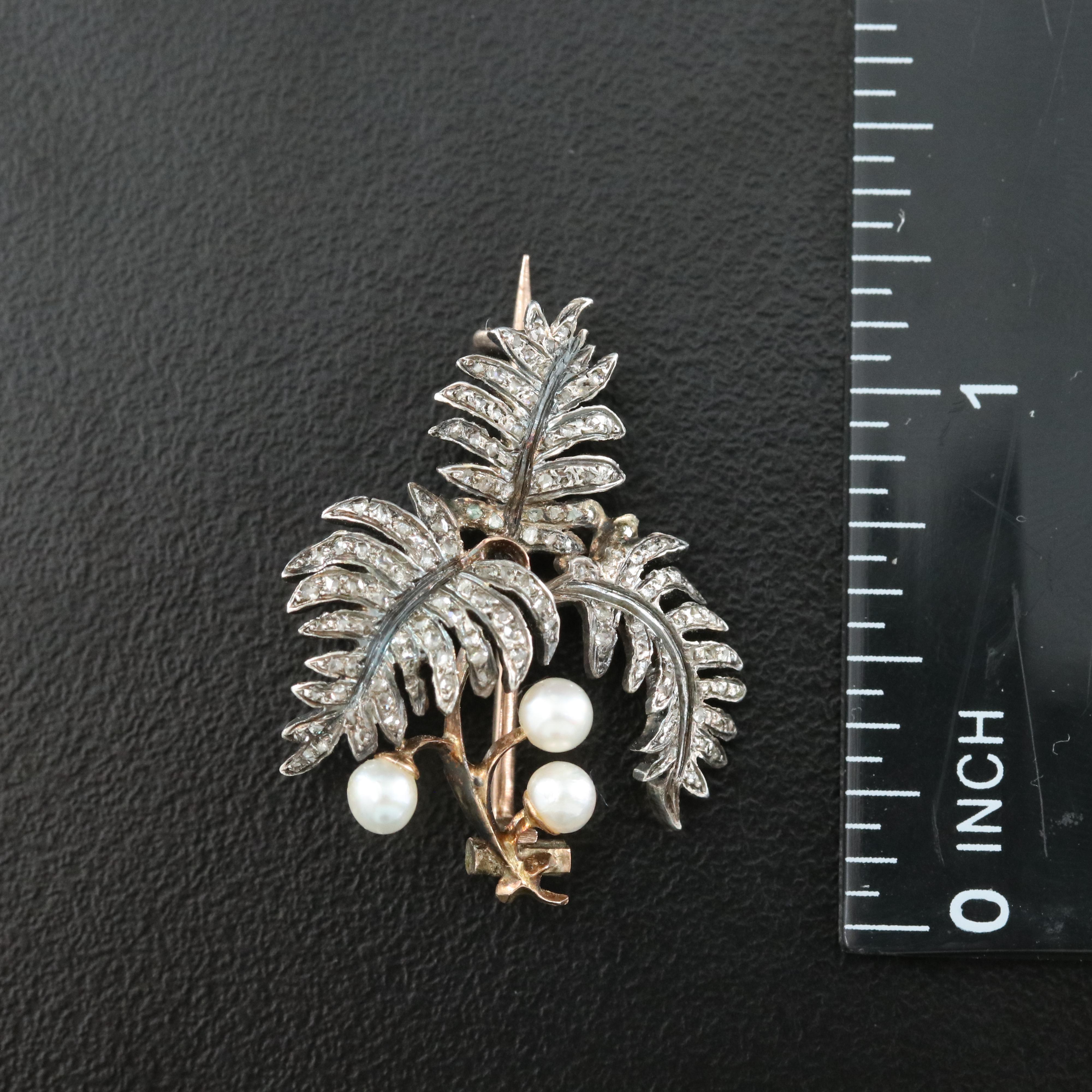 Antique 10K Gold Pearl and Diamond Brooch