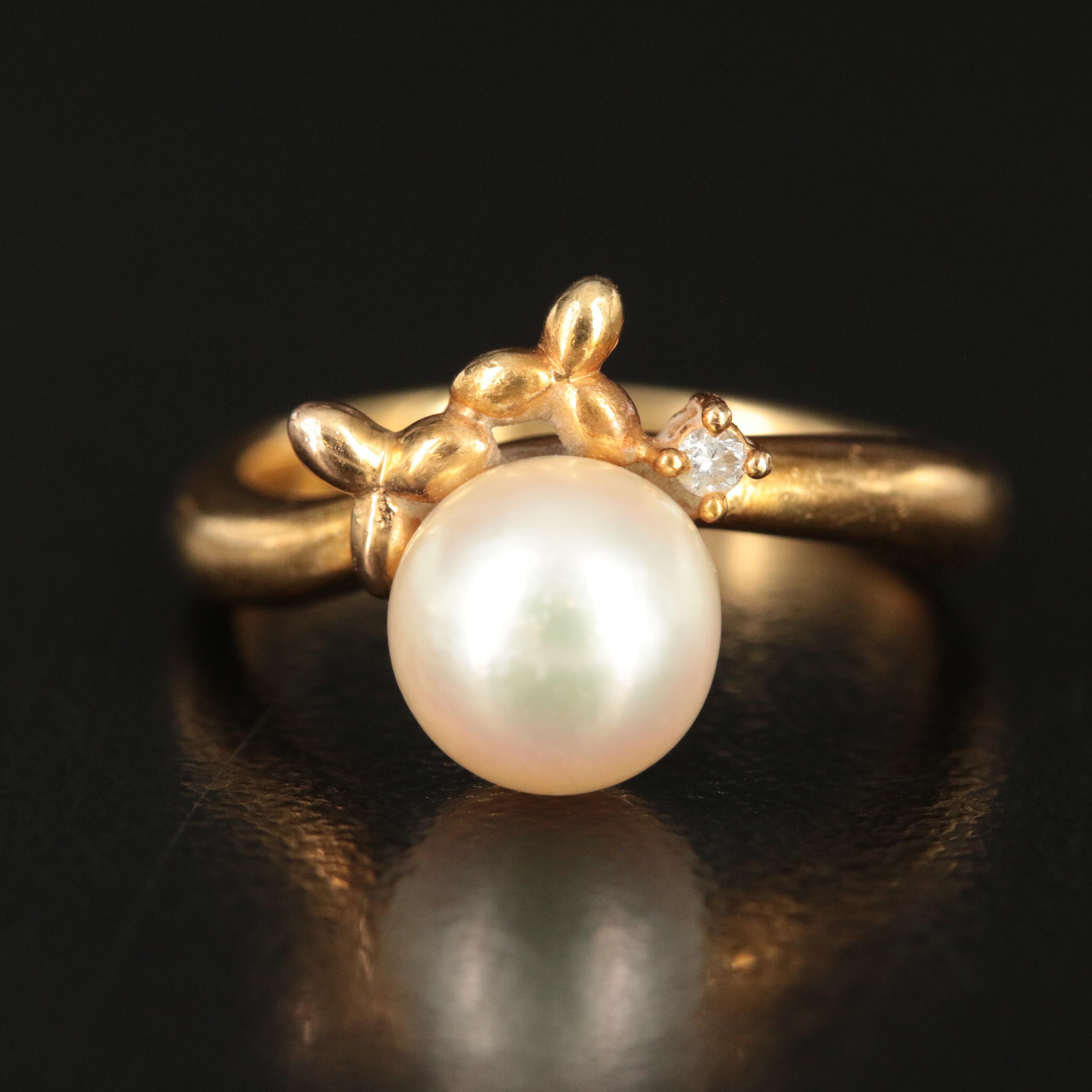 18K Tasaki Shinju Pearl Ring with Diamond Accent